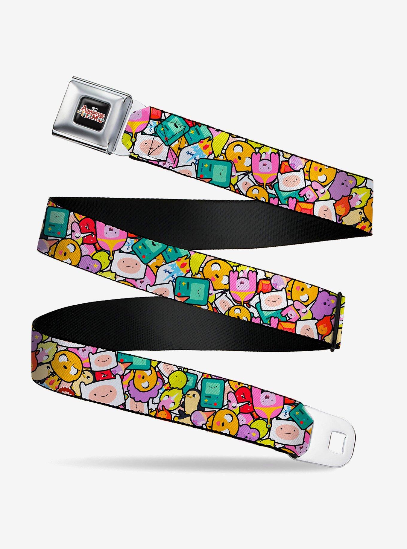 Adventure Time Character Face Icons Stacked Collage Youth Seatbelt Buckle Belt