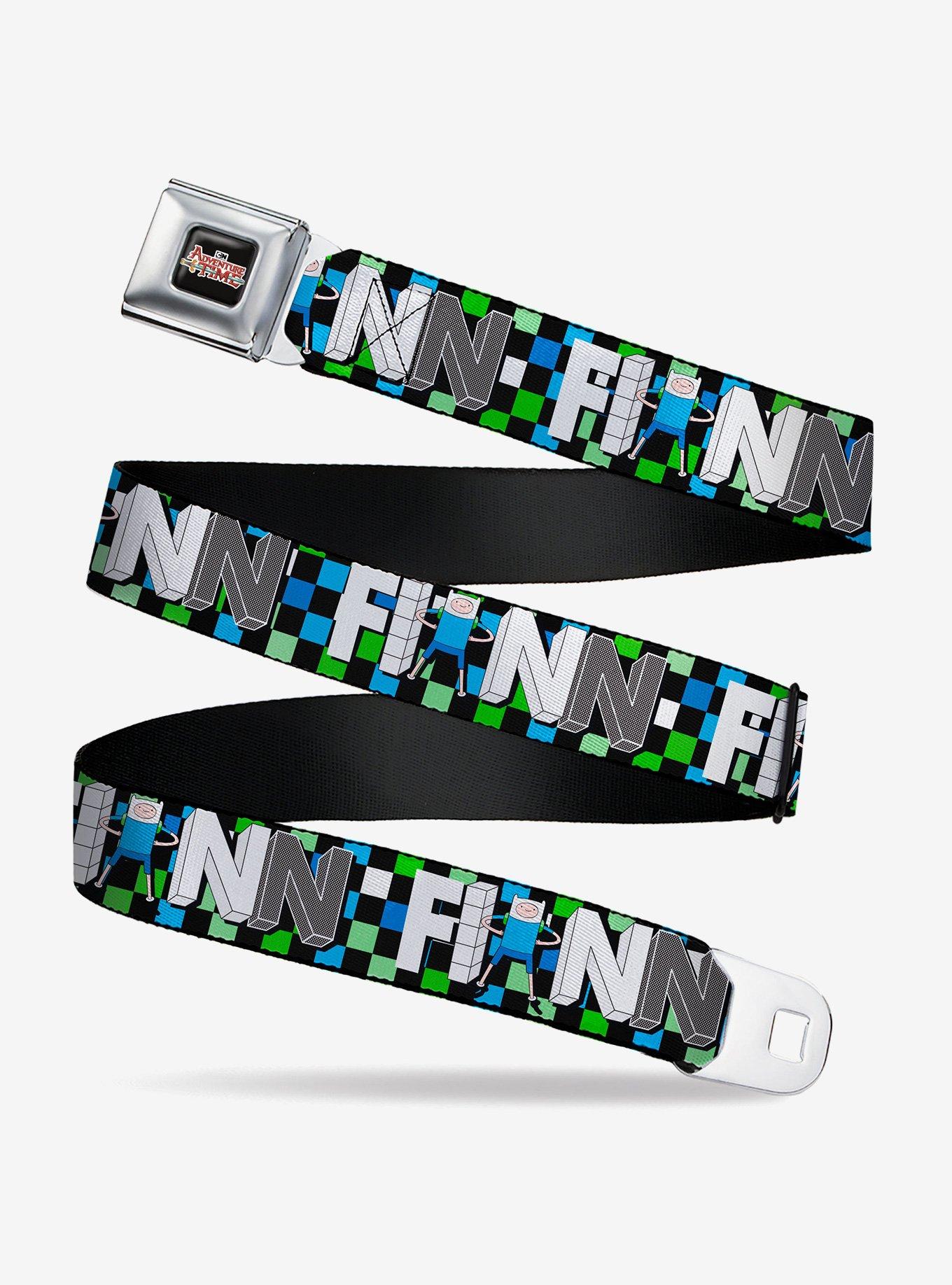 Adventure Time Finn Block Letters Pose Checker Youth Seatbelt Buckle Belt, , hi-res