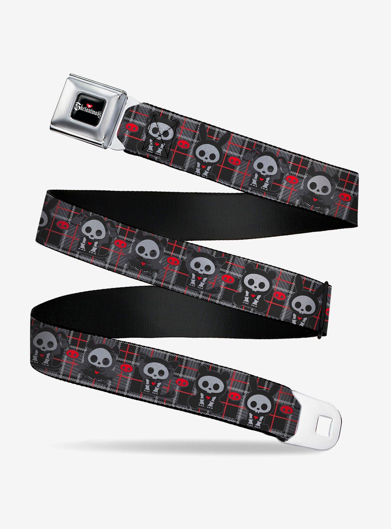 Skelanimals Five Animals and Face Logo Plaid Youth Seatbelt Buckle Belt