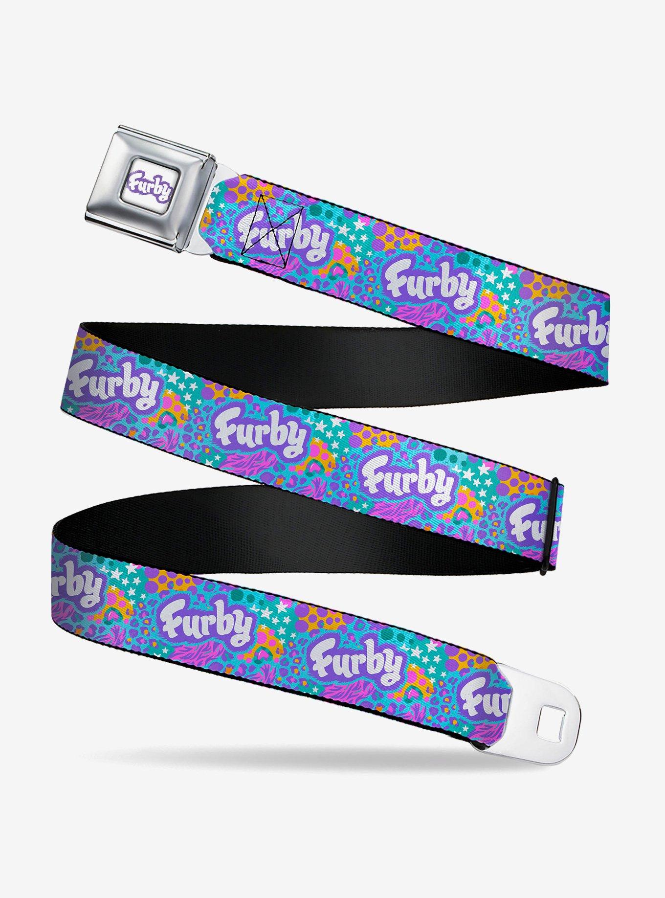 Furby Title Logo and Fur Prints Collage Multi Youth Seatbelt Buckle Belt, , hi-res view 1