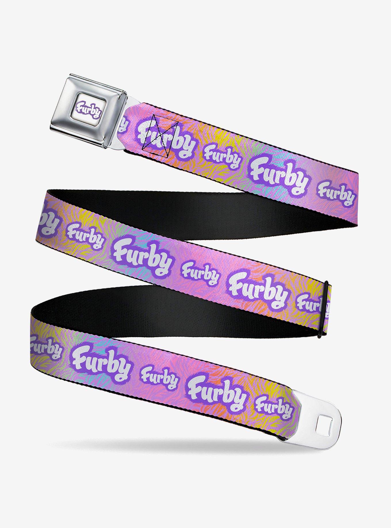 Furby Title Logo Fur Print White Youth Seatbelt Buckle Belt, , hi-res