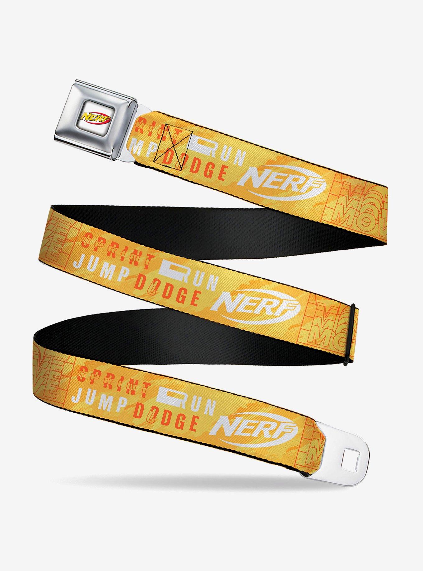 Nerf Action Verbiage Collage White Youth Seatbelt Buckle Belt