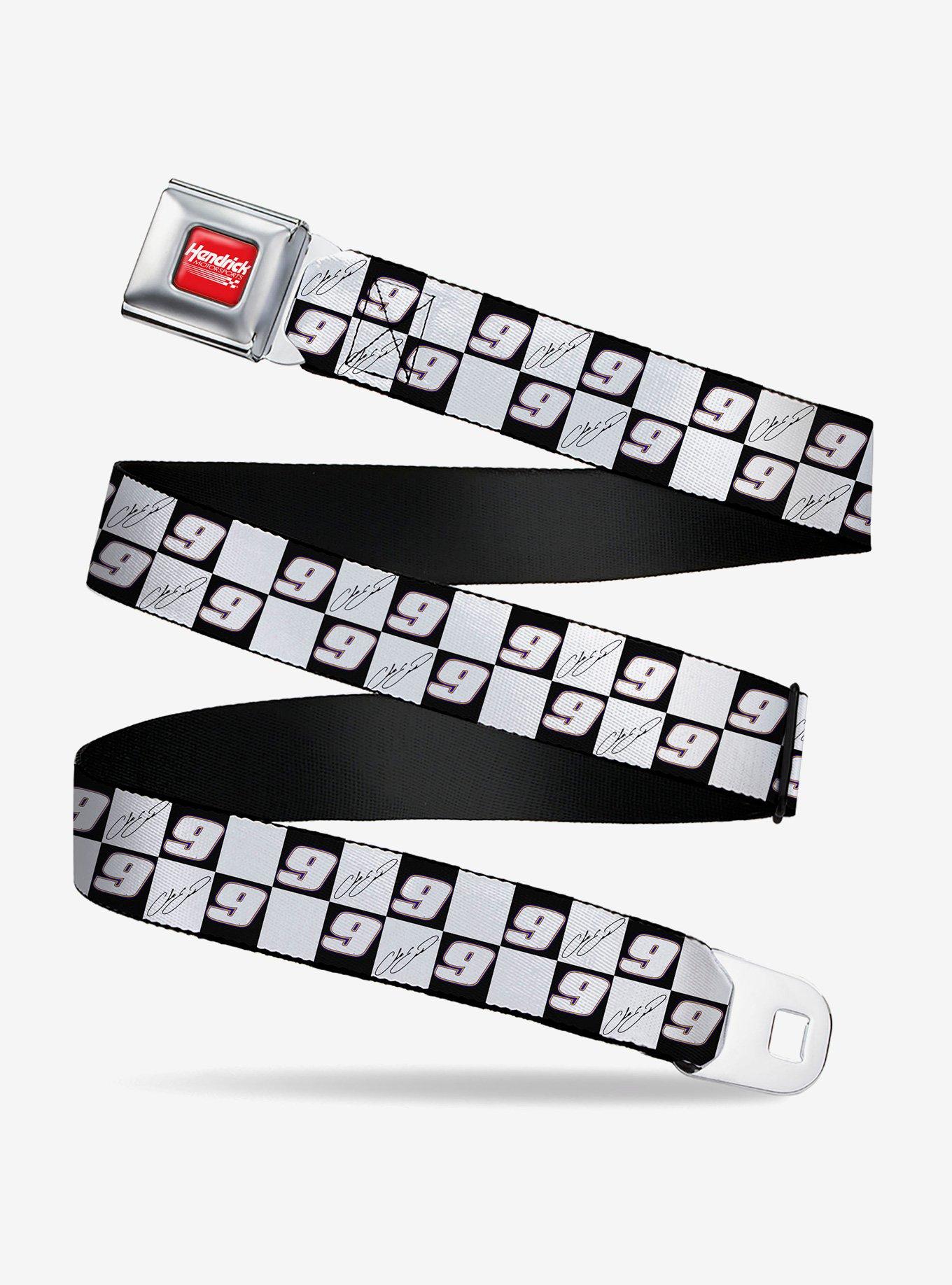 Hendrick Motorsports HMS Autograph and Checker Logo Black Youth Seatbelt Buckle Belt, , hi-res
