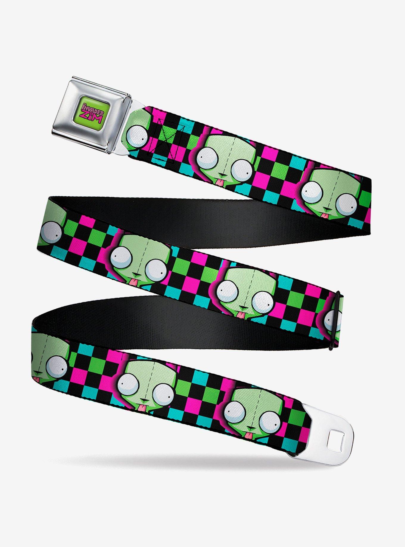 Invader Zim GIR Face Checker Black Multi Neon Youth Seatbelt Buckle Belt, , hi-res