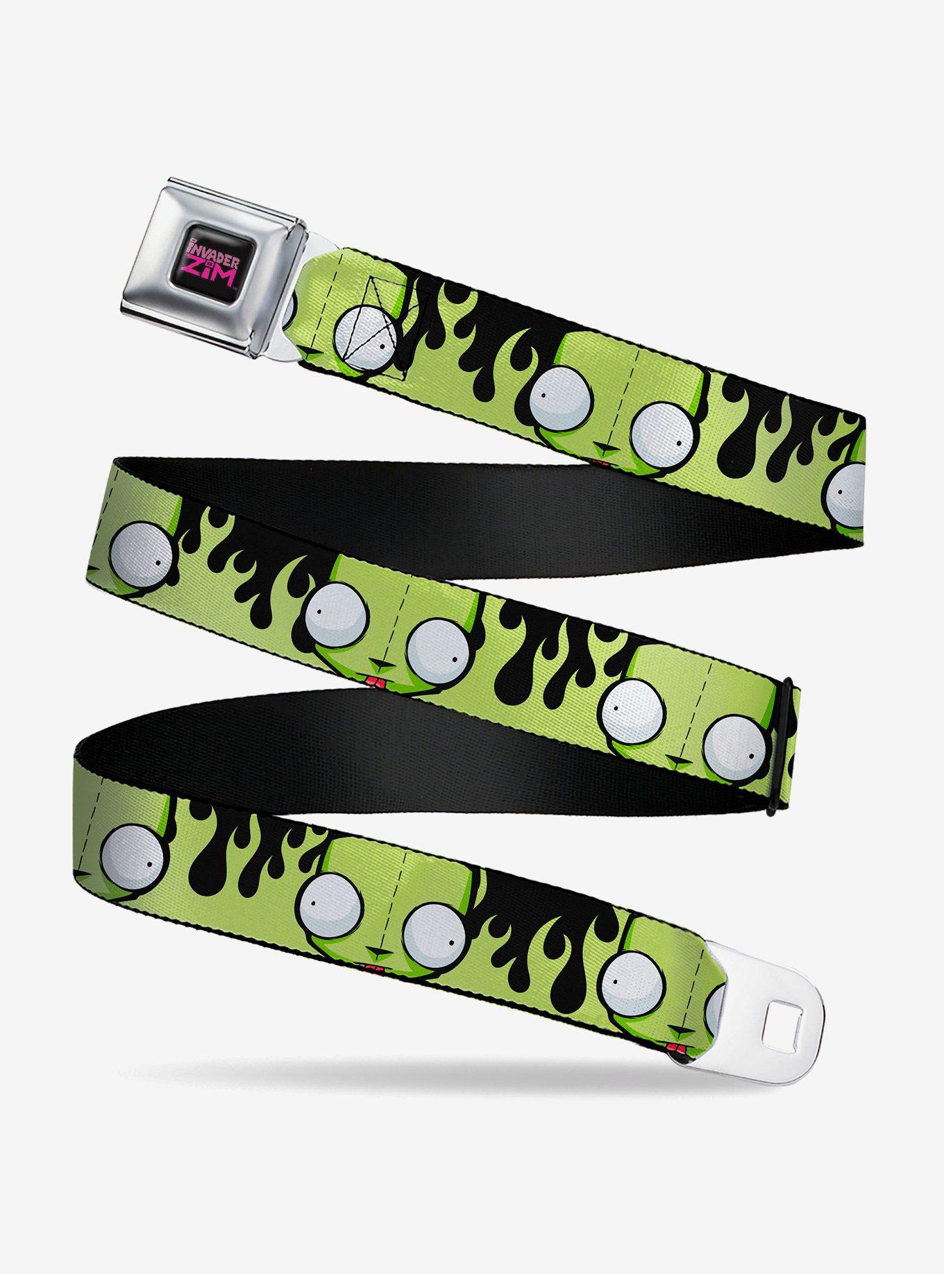 Invader Zim GIR Face and Flames Black Youth Seatbelt Buckle Belt