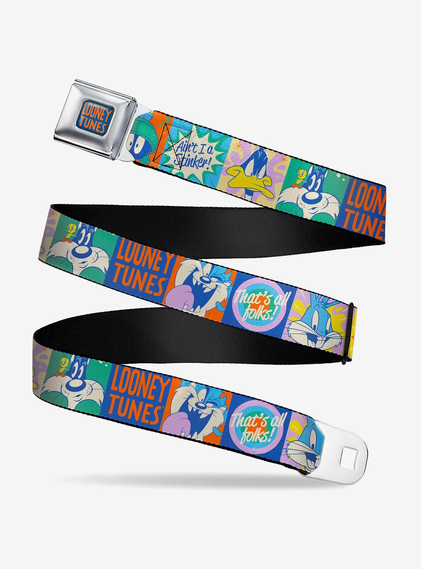 Looney Tunes Character Pose and Icon Blocks Multi Pastel Youth Seatbelt Buckle Belt