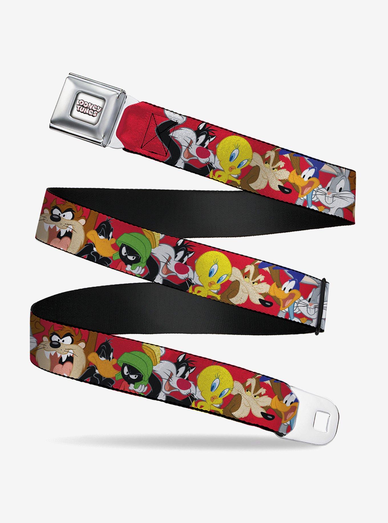 Looney Tunes Eight Character Faces Youth Seatbelt Buckle Belt, , hi-res