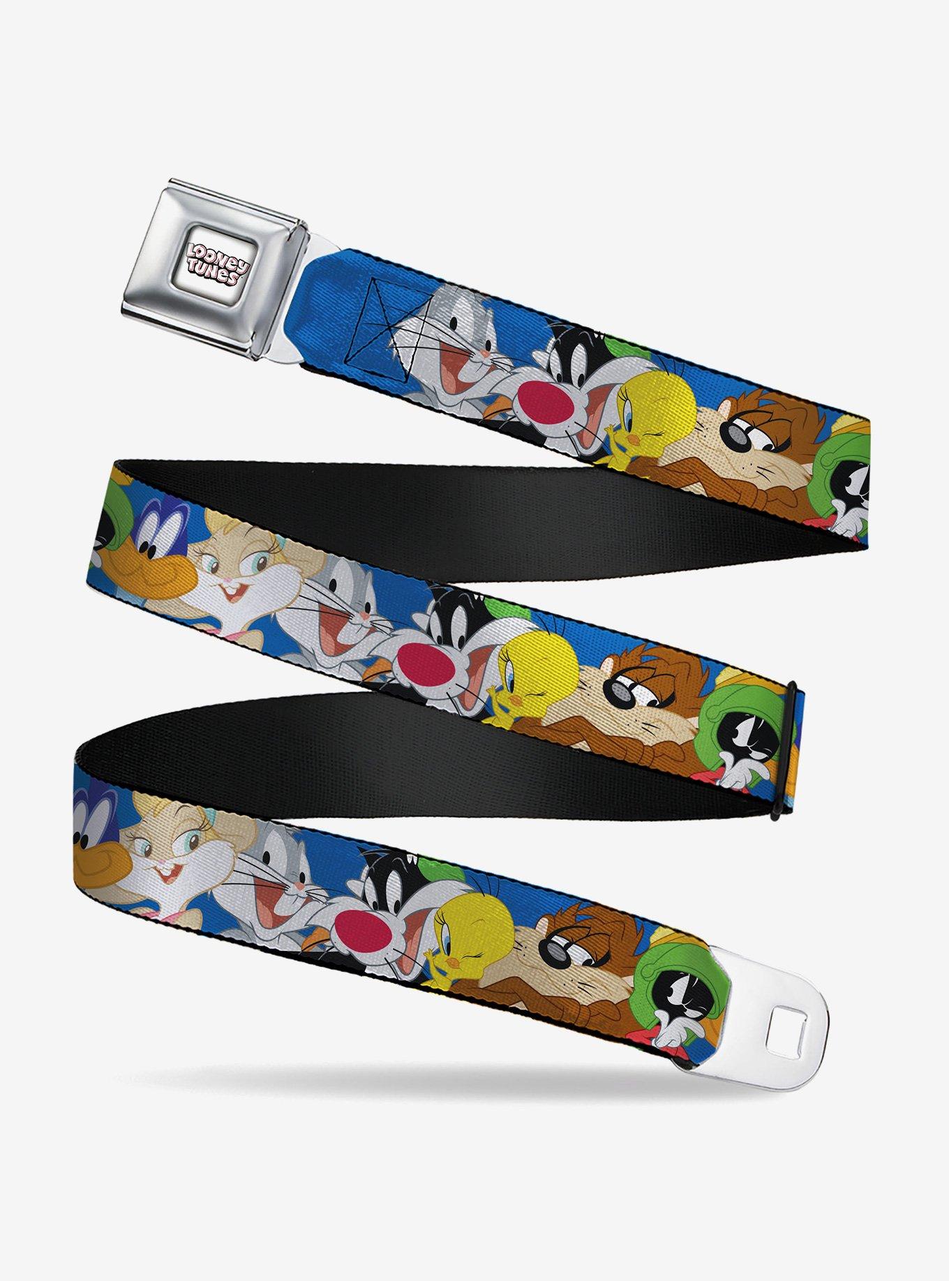 Looney Tunes Seven Character Faces Stacked Youth Seatbelt Buckle Belt, , hi-res