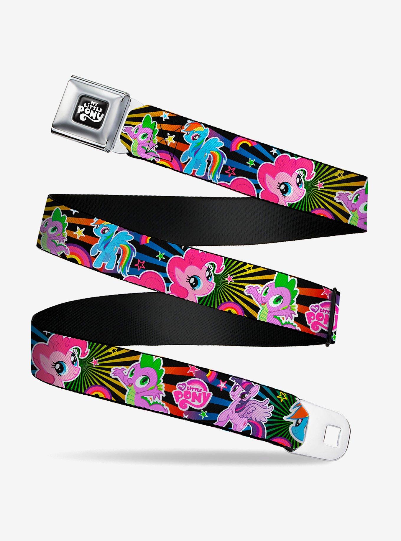 My Little Pony Ponies and Spike Poses Rays Black Multi Youth Seatbelt Buckle Belt, , hi-res