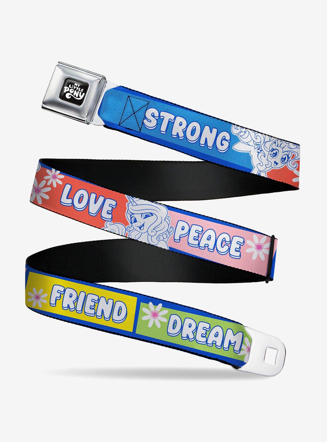 My Little Pony Three Ponies Trait Text Blocks Multi Youth Seatbelt Buckle Belt