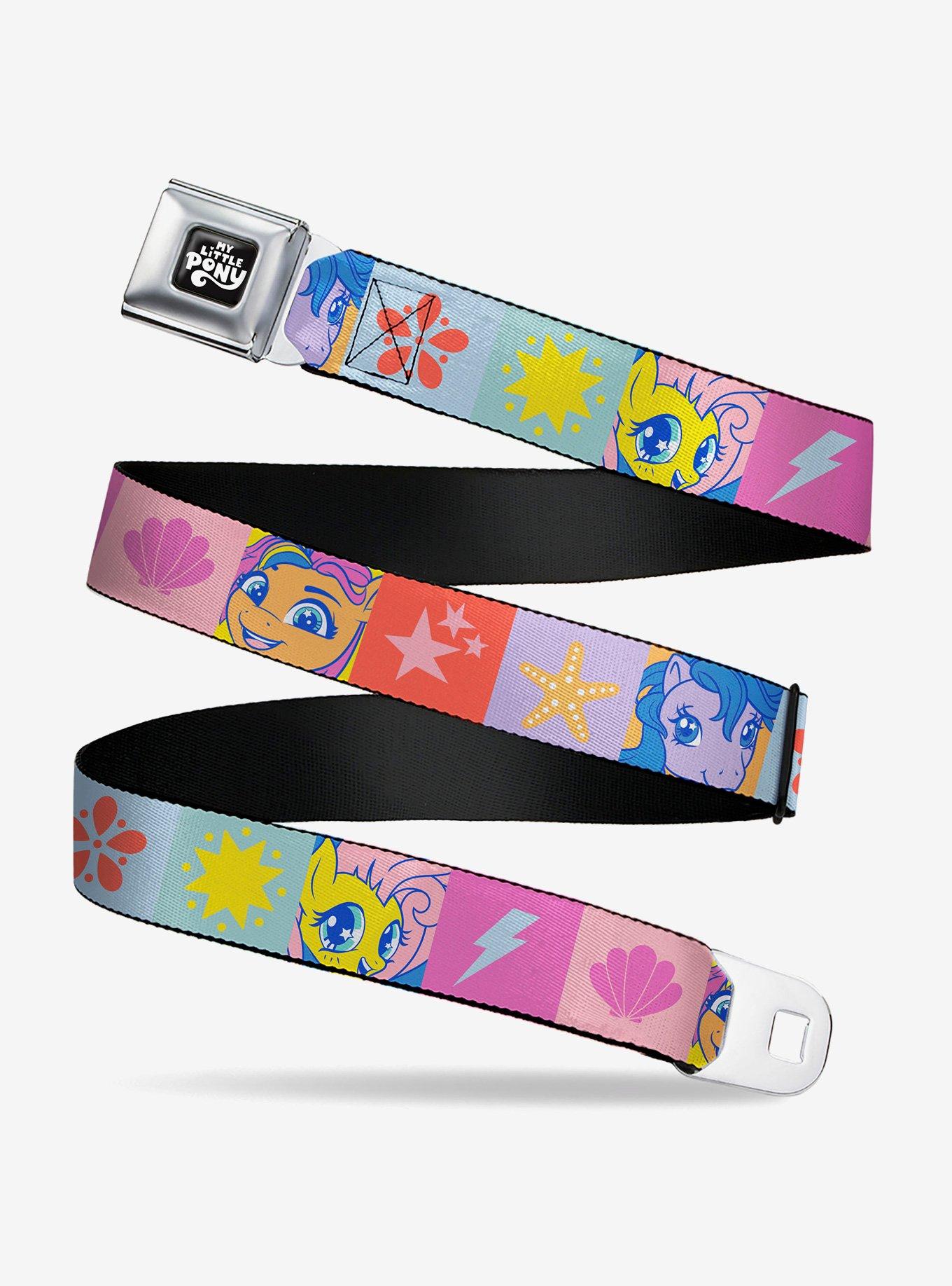 My Little Pony Faces and Cutie Mark Blocks Multi Youth Seatbelt Buckle Belt