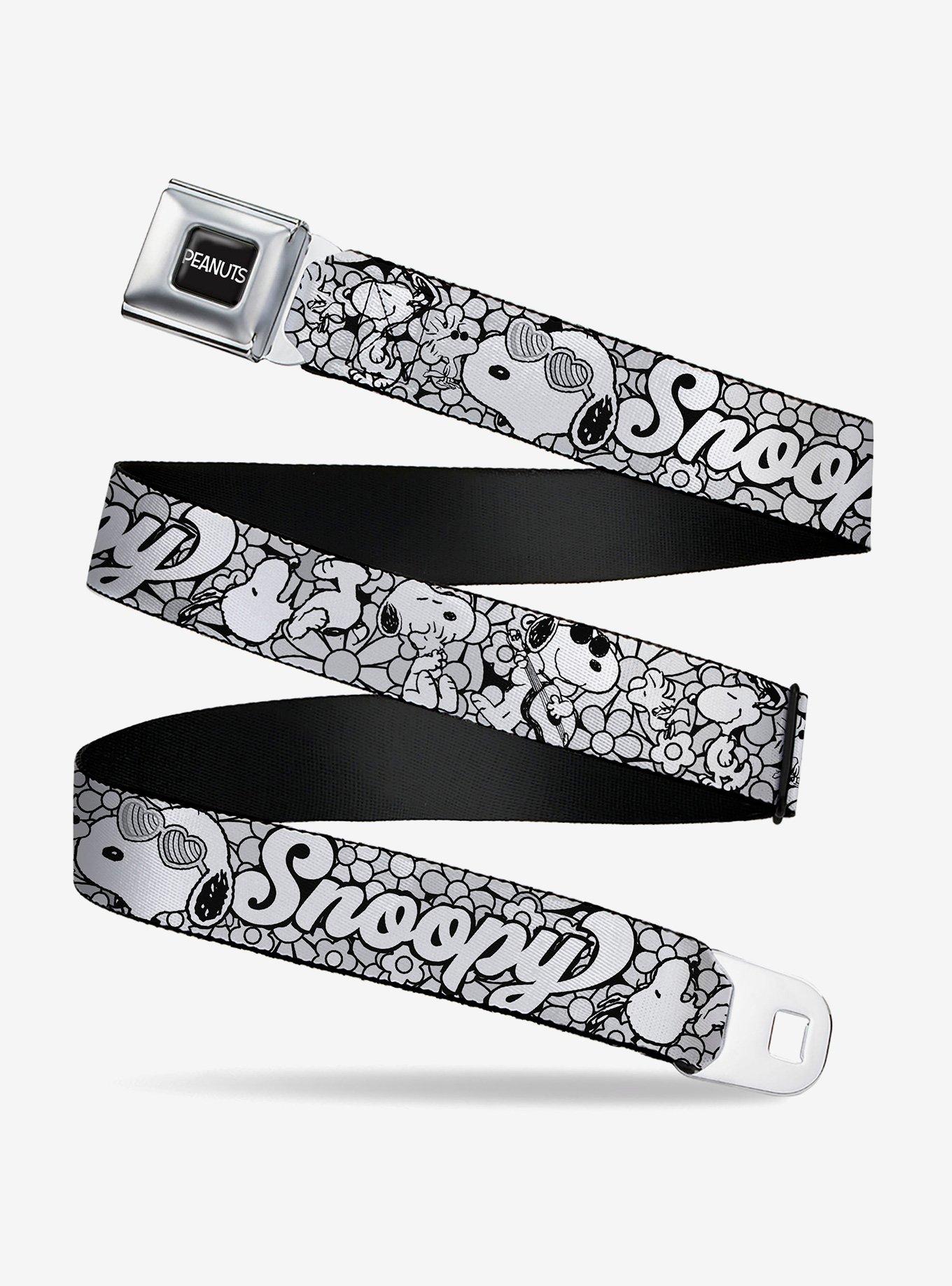 Peanuts Snoopy Poses and Daisy Flowers s White Youth Seatbelt Buckle Belt, , hi-res