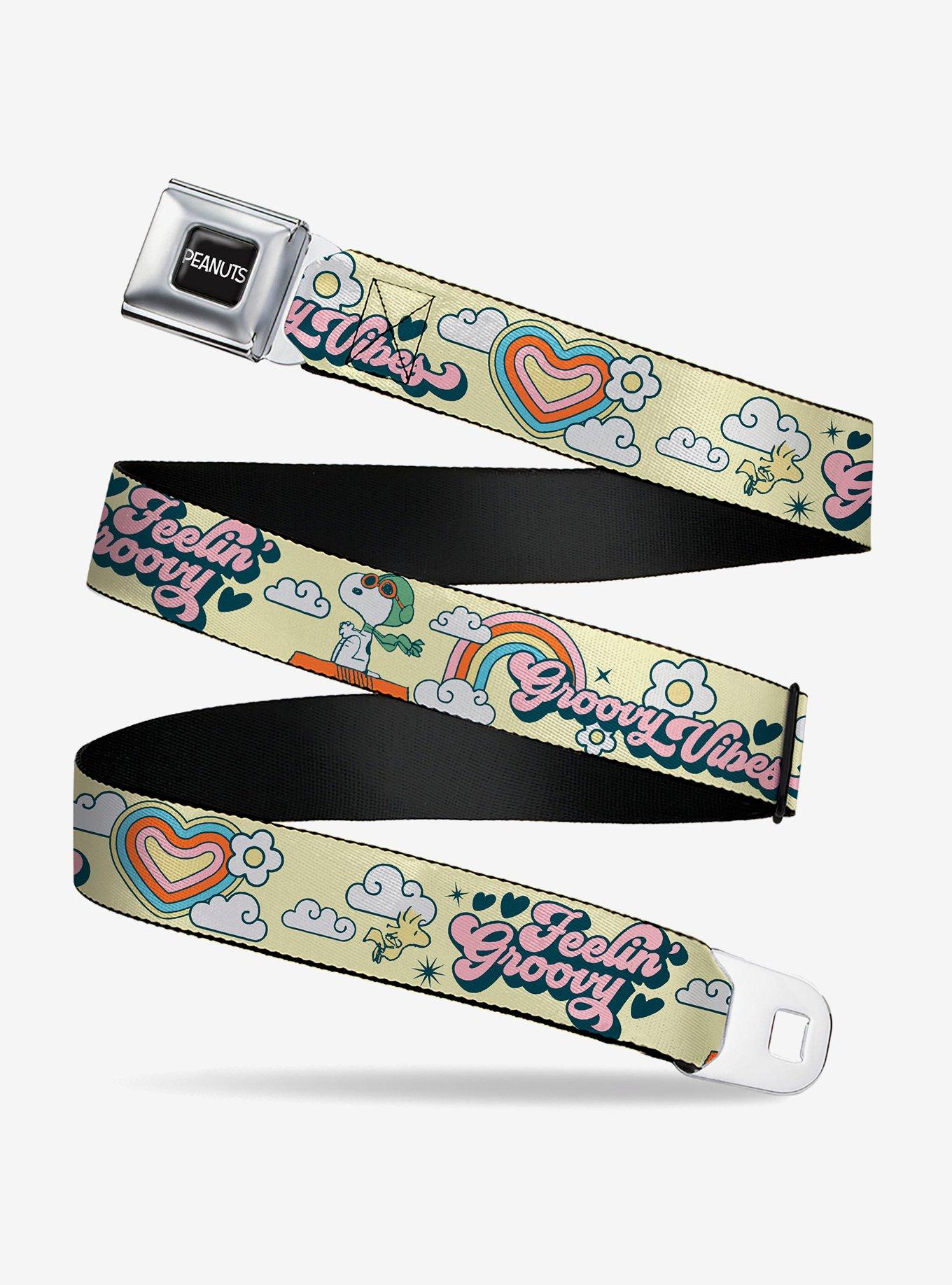 Peanuts Snoopy Flying Ace and Woodstock Groovy Quotes Collage Youth Seatbelt Buckle Belt