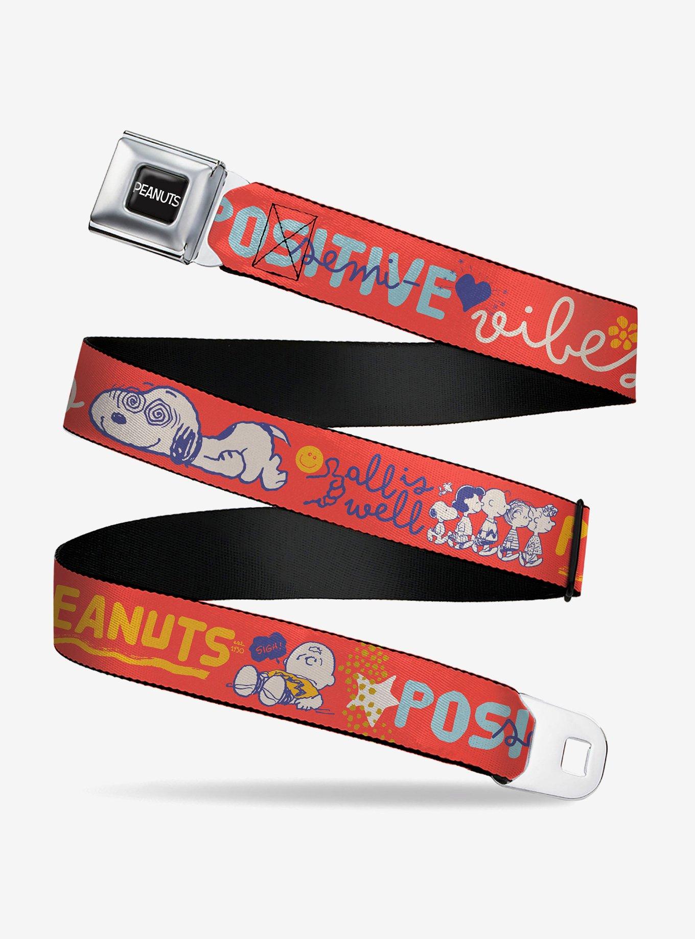Peanuts Gang Semi Positive Vibes Quote s White Youth Seatbelt Buckle Belt, , hi-res