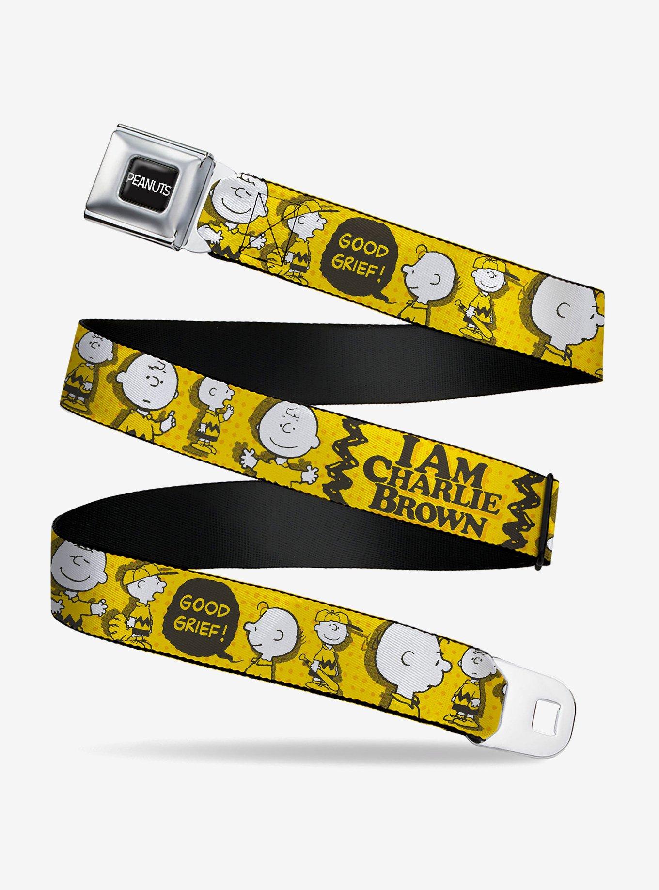 Peanuts I Am Charlie Brown Poses and Zig Zag Stripe Youth Seatbelt Buckle Belt, , hi-res