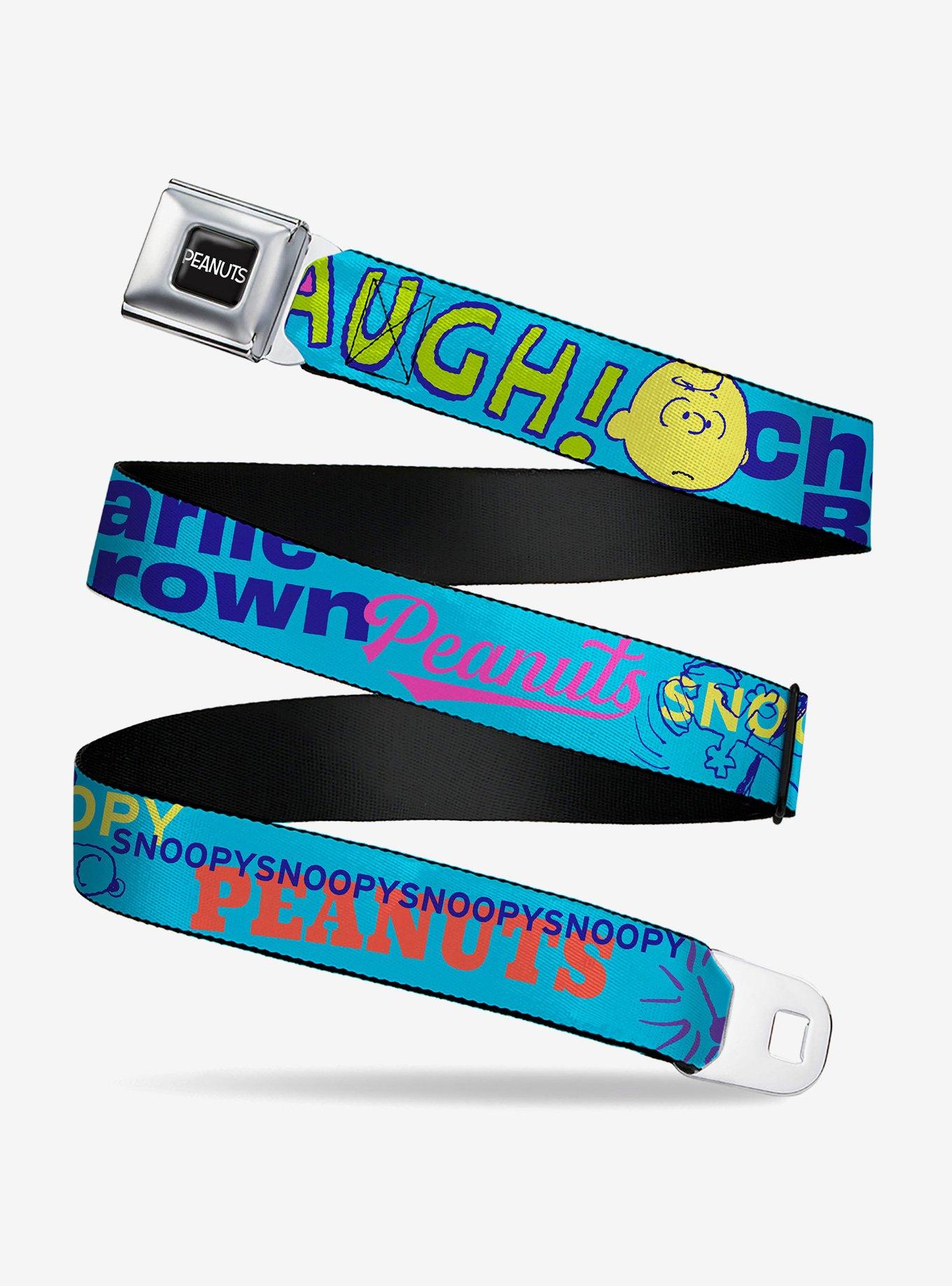 Peanuts Charlie Brown Snoopy and Woodstock Typography Collage Youth Seatbelt Buckle Belt