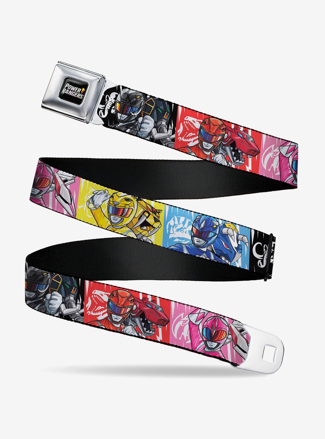 Mighty Morphin Power Rangers Pose With Zord and Icon Blocks Multi Youth Seatbelt Buckle Belt, , hi-res