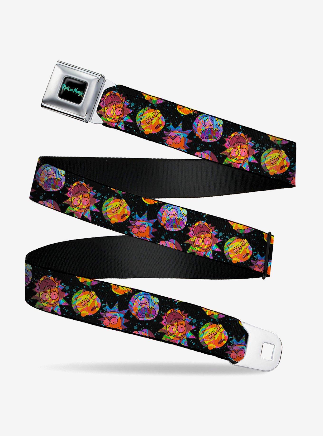 Rick and Morty Vaporwave Expressions Scattered Multi Youth Seatbelt Buckle Belt
