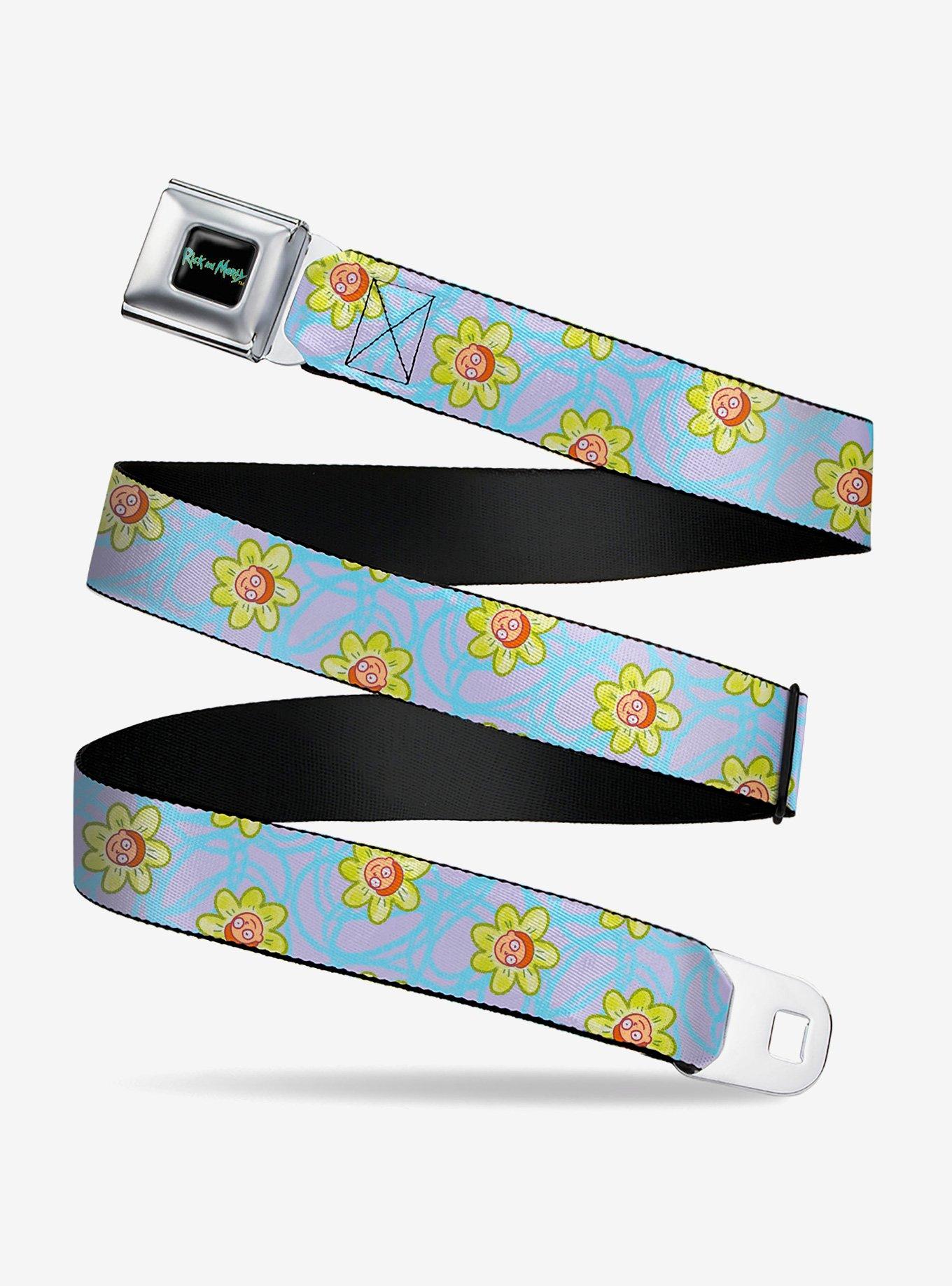 Rick and Morty Face Flowers Scattered Doodle Youth Seatbelt Buckle Belt, , hi-res