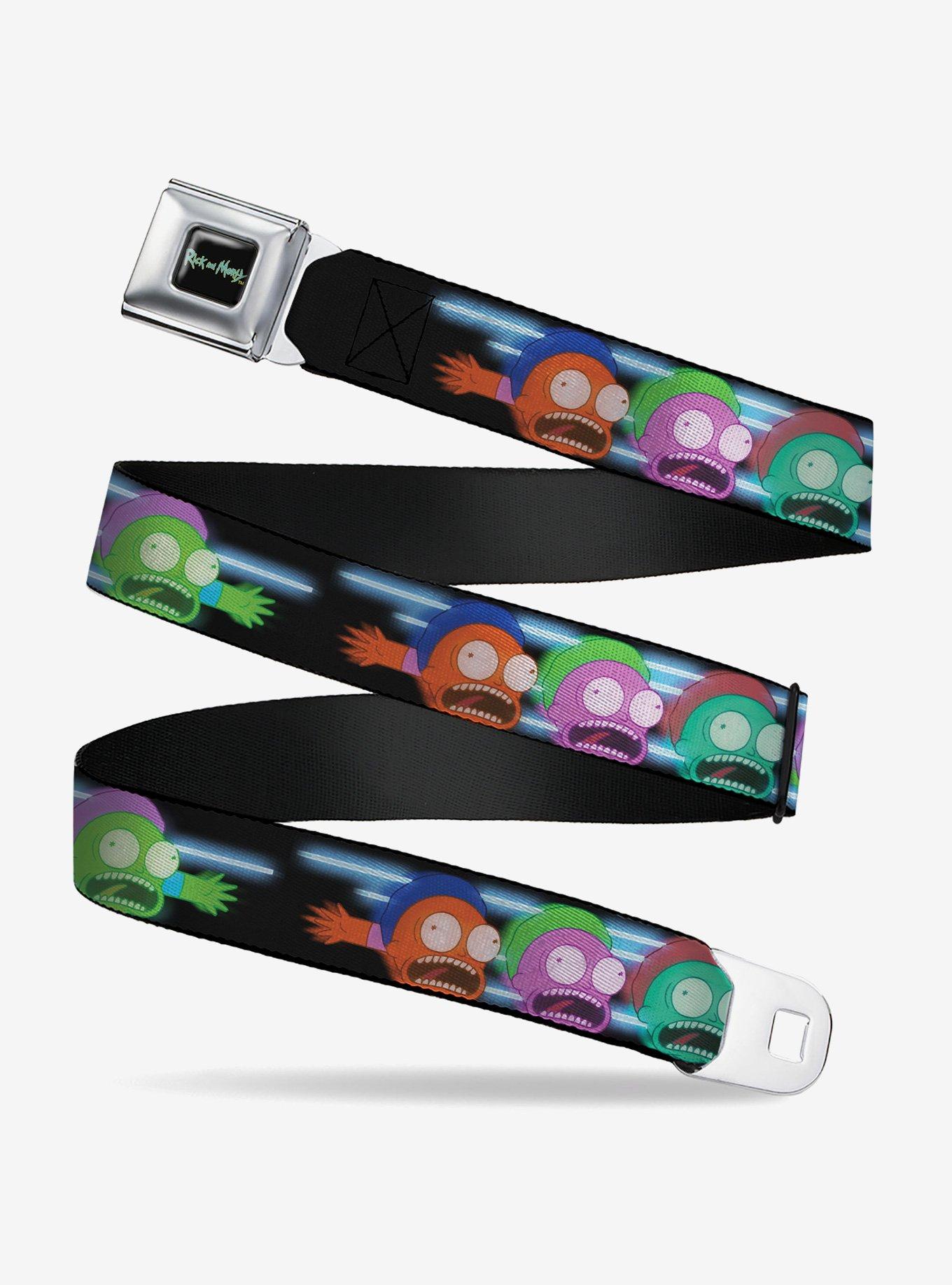 Rick and Morty Screaming Face Black Multi Youth Seatbelt Buckle Belt