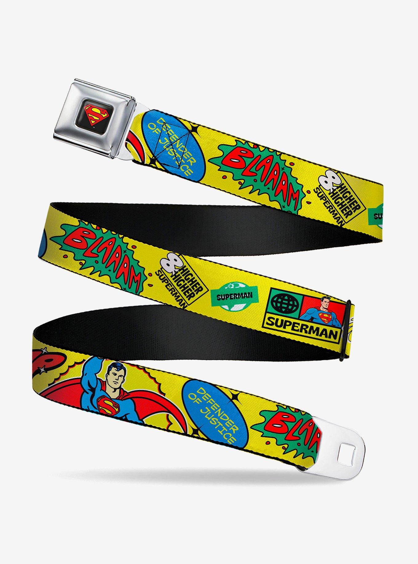 DC Comics Superman Pose Quotes and Icons Collage Multi Youth Seatbelt Buckle Belt, , hi-res