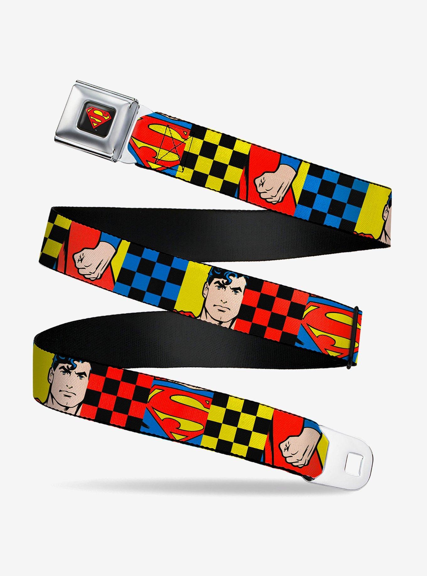 DC Comics Superman Character Close Up and Checker Blocks Multi Youth Seatbelt Buckle Belt