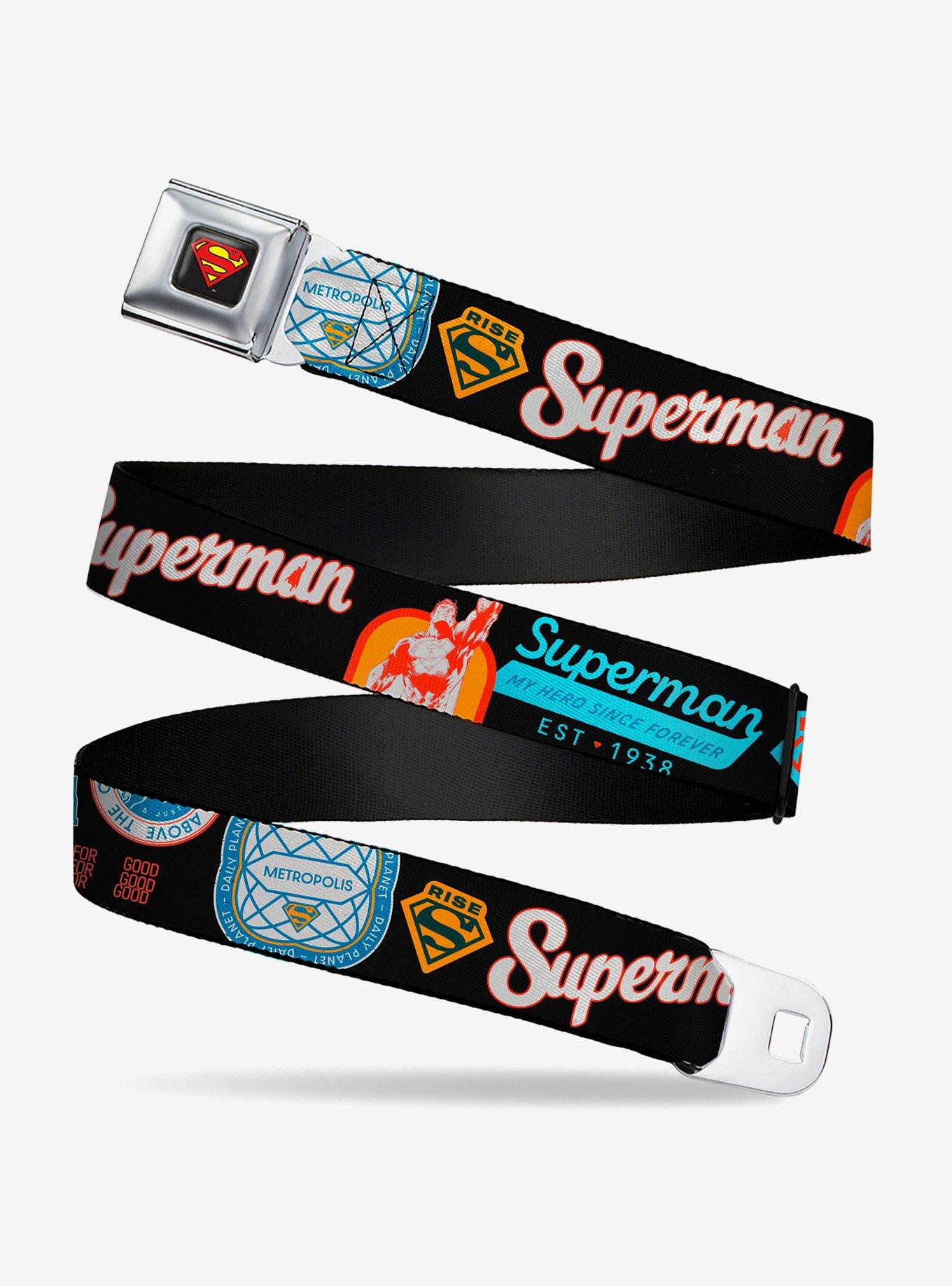 DC Comics Superman Icons and Text Multi Youth Seatbelt Buckle Belt, , hi-res