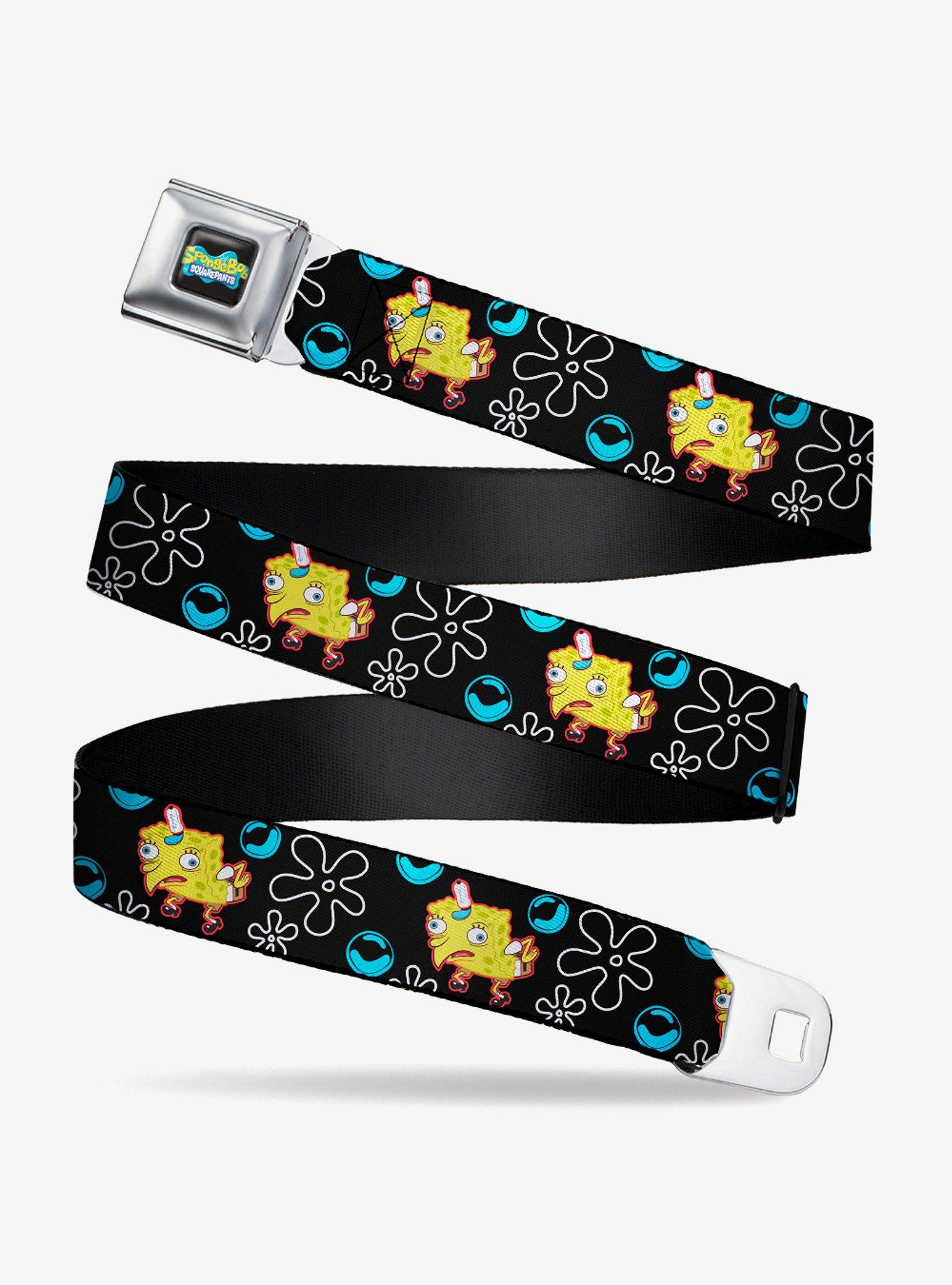 SpongeBob SquarePants Mocking Pose and Flowers Black Youth Seatbelt Buckle Belt