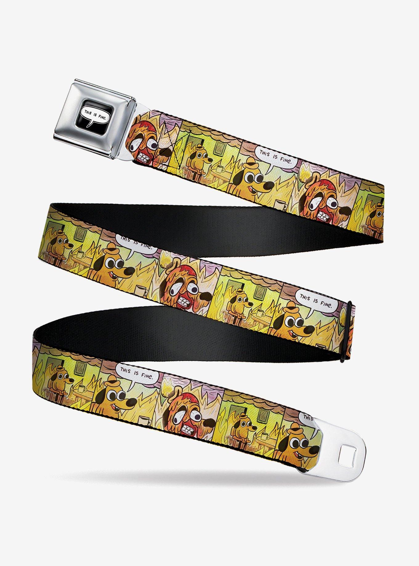 This Is Fine Question Hound Cafe Fire Comic Strip Blocks Youth Seatbelt Buckle Belt, , hi-res