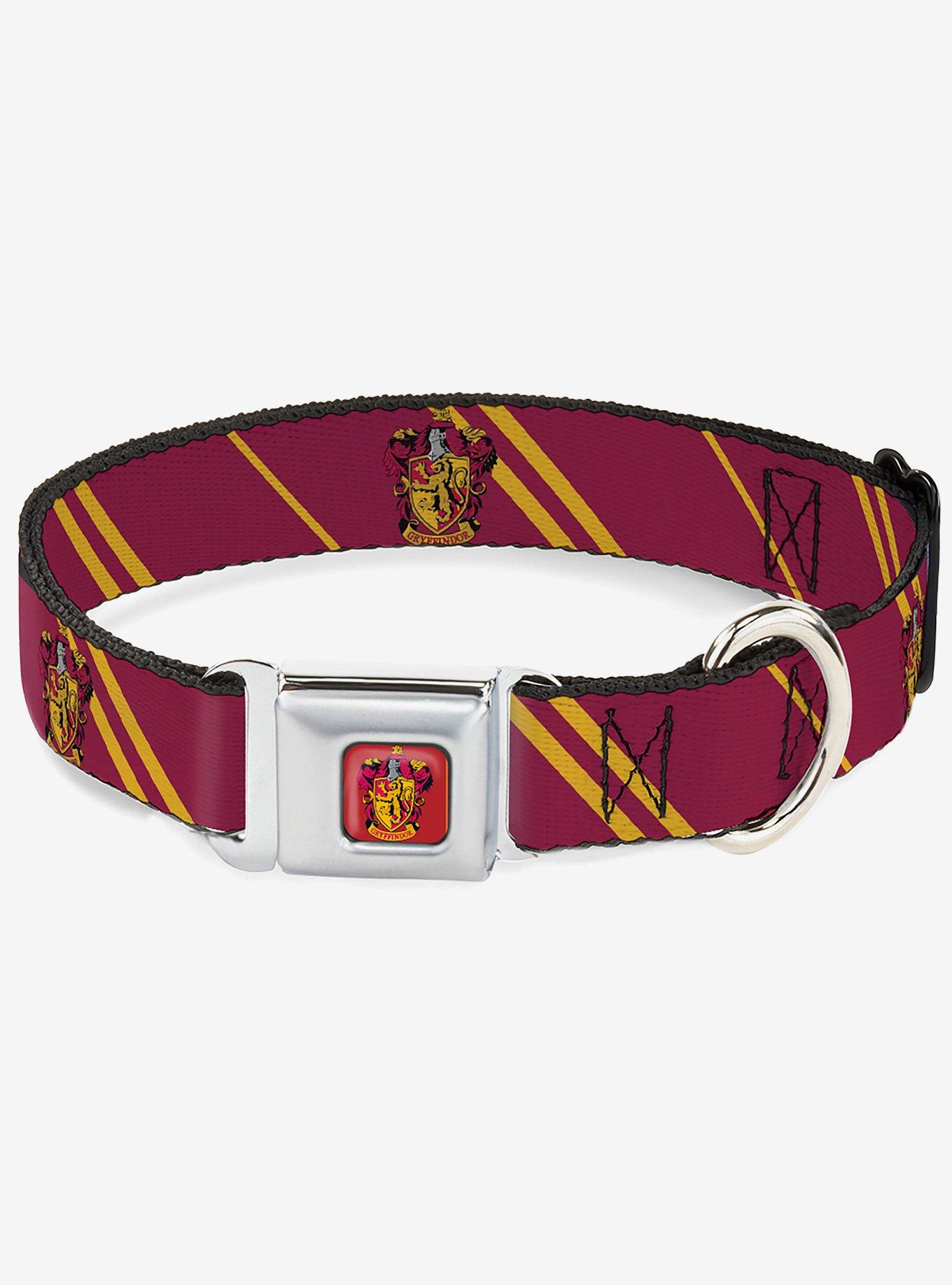 Harry Potter Gryffindor Crest Stripe Gold Seatbelt Buckle Dog Collar