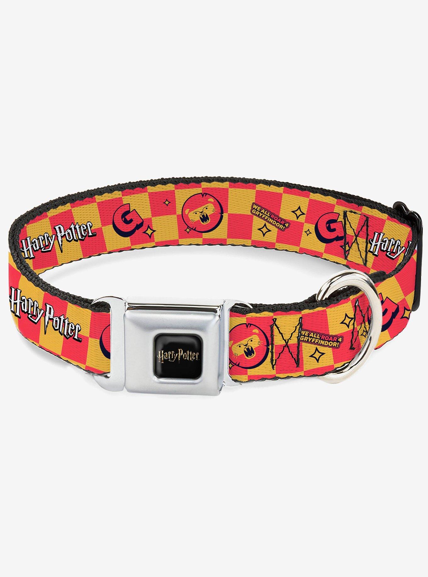 Harry Potter Gryffindor Icons Checker Seatbelt Buckle Dog Collar, , hi-res