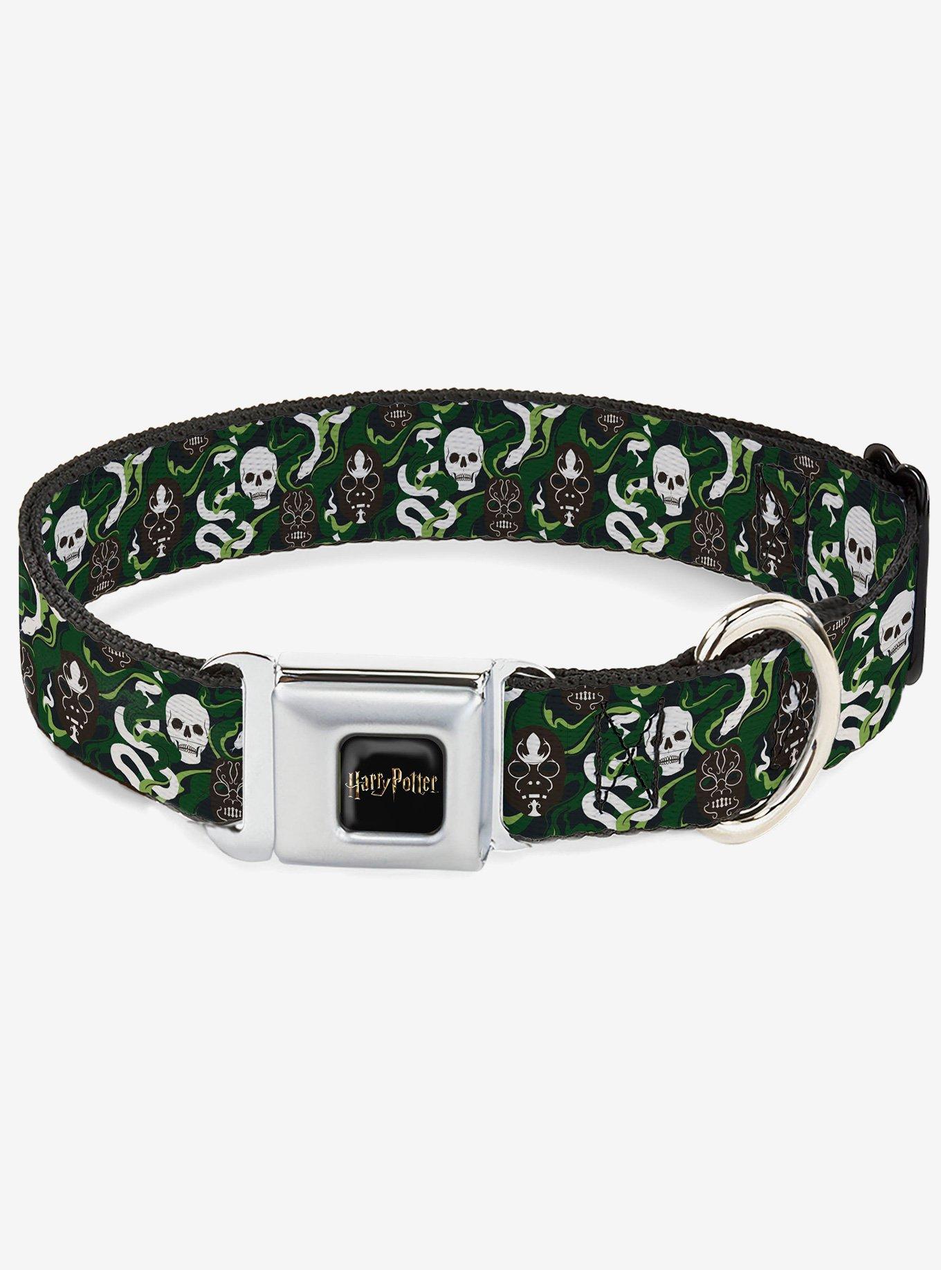 Harry Potter Slytherin Camo and Title Logo Greens Seatbelt Buckle Dog Collar, , hi-res