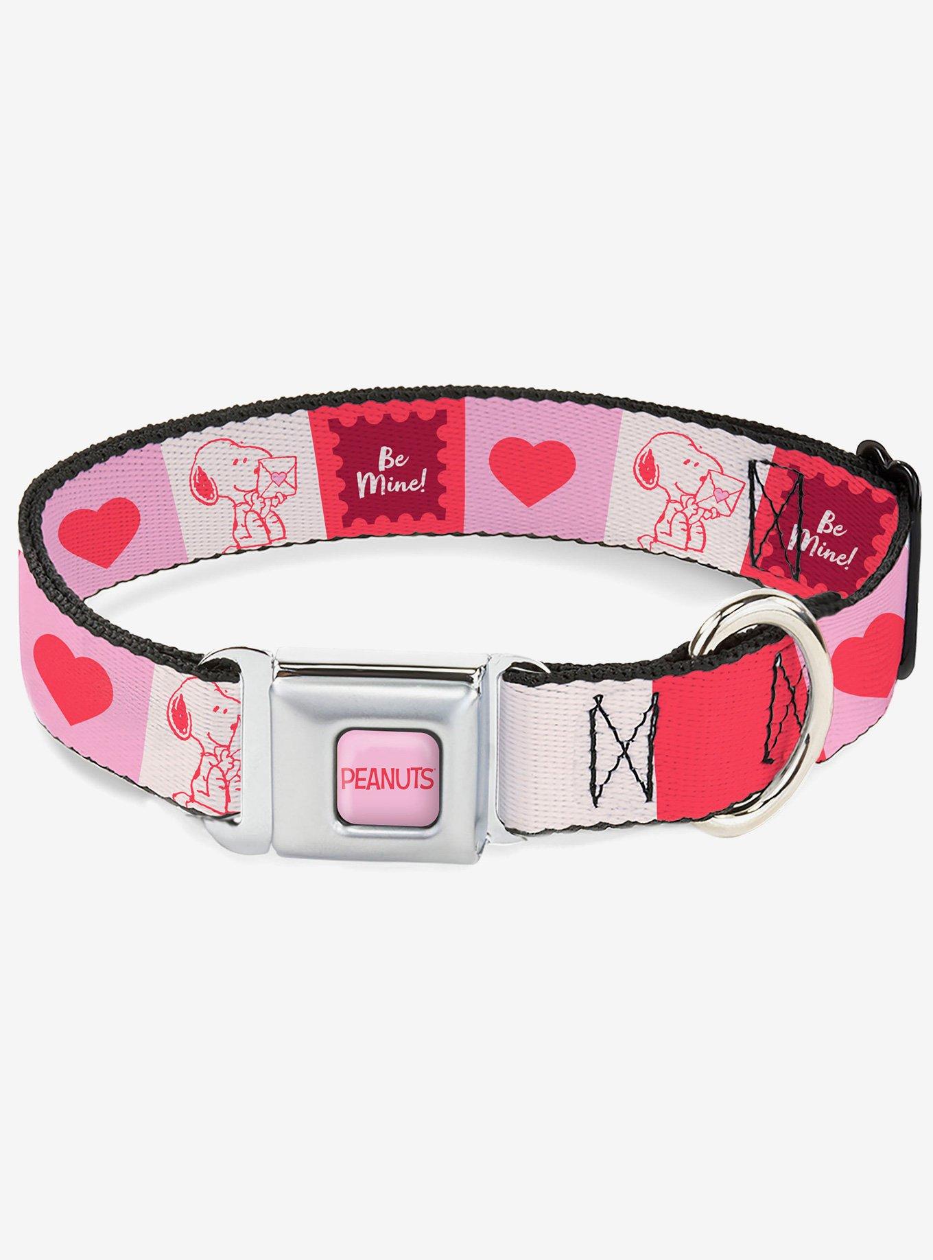 Peanuts Snoopy Be Mine Valentine Pose and Icons White Seatbelt Buckle Dog Collar