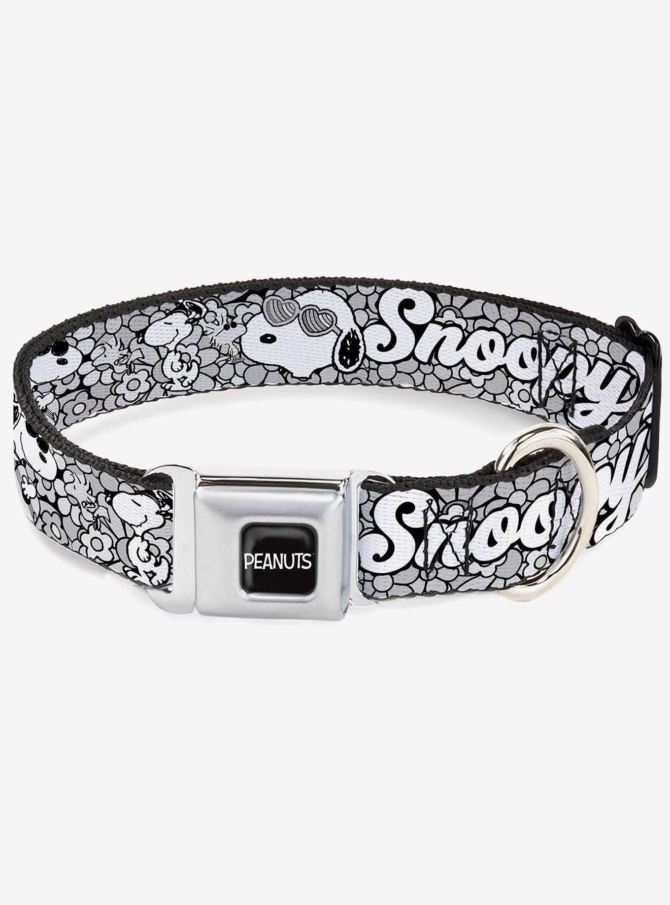 Peanuts Snoopy Poses and Daisy Flowers Collage Seatbelt Buckle Dog Collar