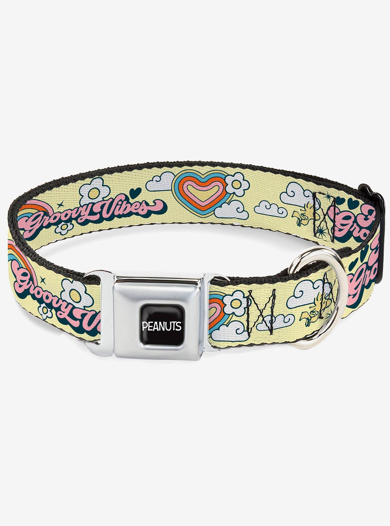 Peanuts Snoopy Flying Ace and Woodstock Groovy Quotes Collage Seatbelt Buckle Dog Collar, , hi-res