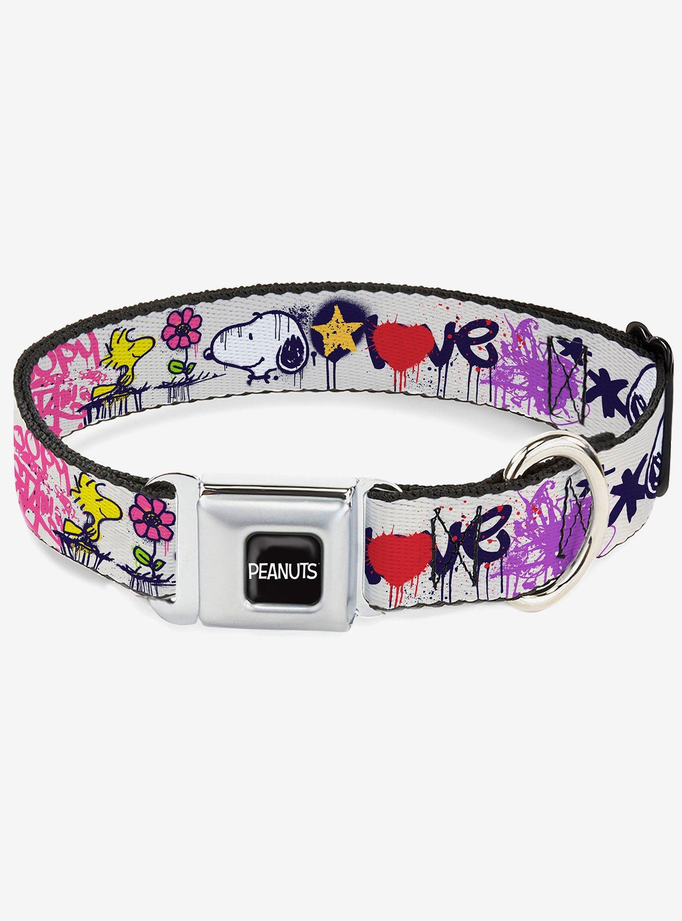 Peanuts Snoopy and Woodstock Graffiti Collage Multi Seatbelt Buckle Dog Collar