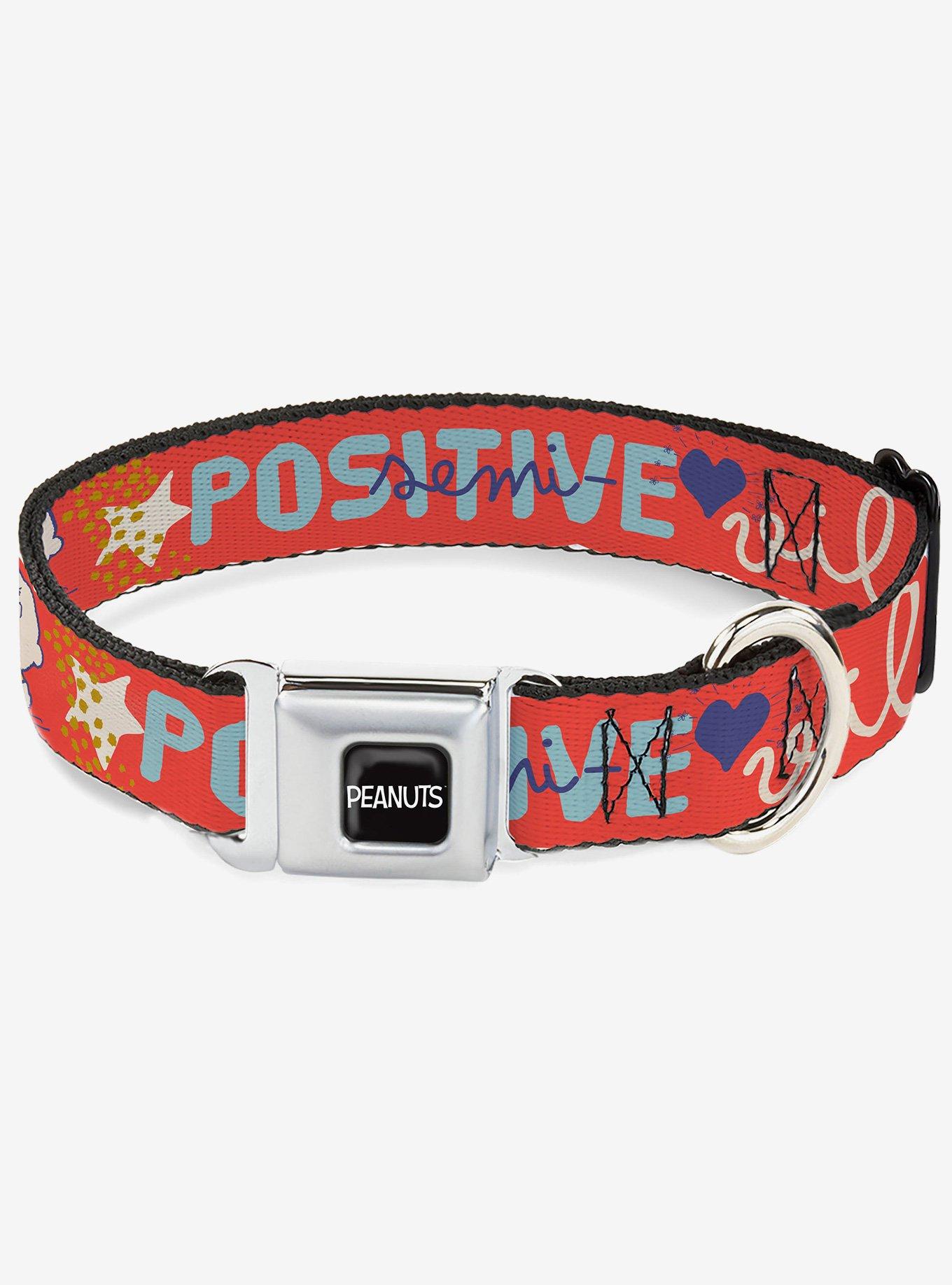Peanuts Gang Semi Positive Vibes Quote Red Seatbelt Buckle Dog Collar, , hi-res