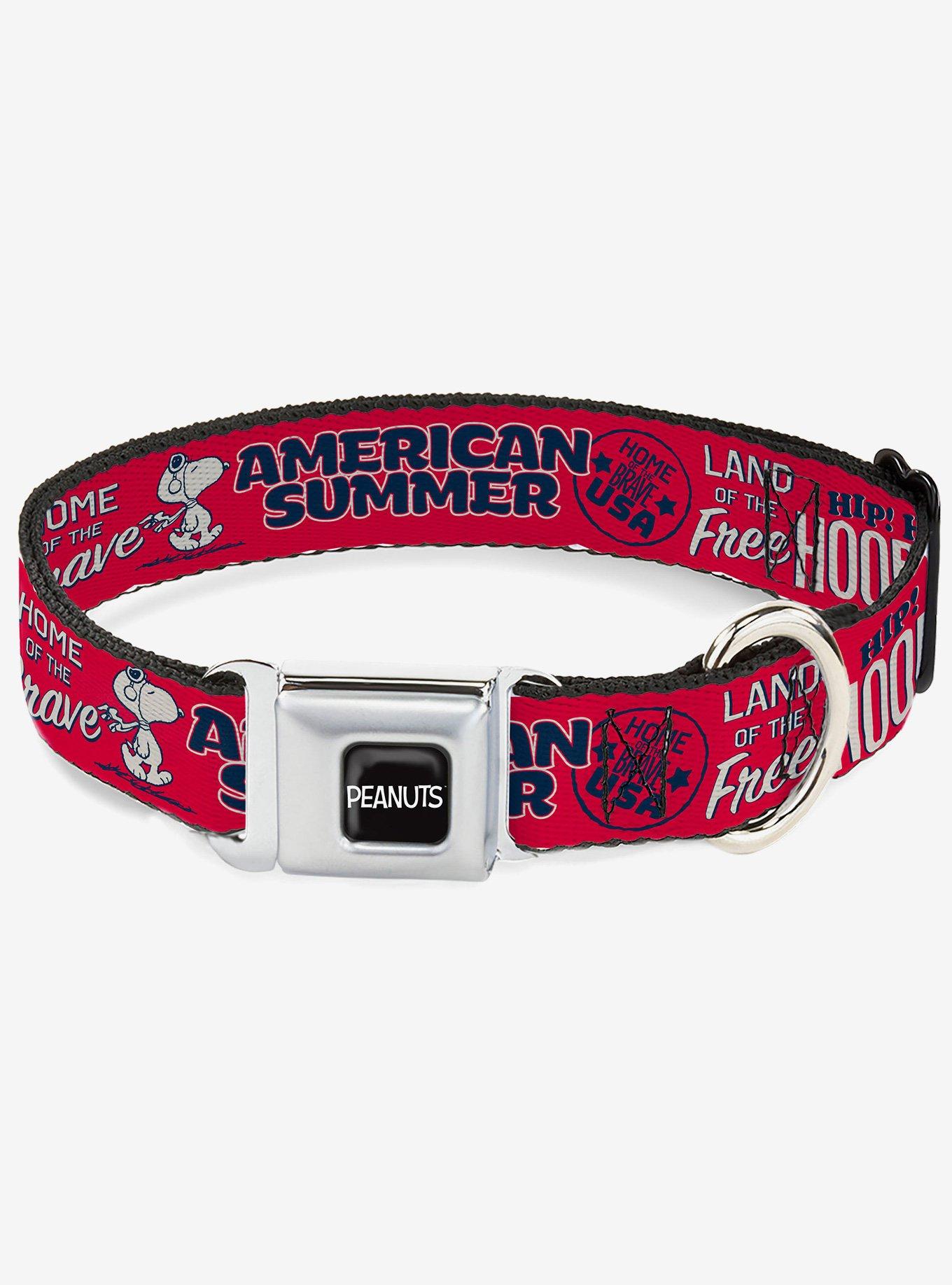 Peanuts Gang American Summer Poses Red Seatbelt Buckle Dog Collar, , hi-res
