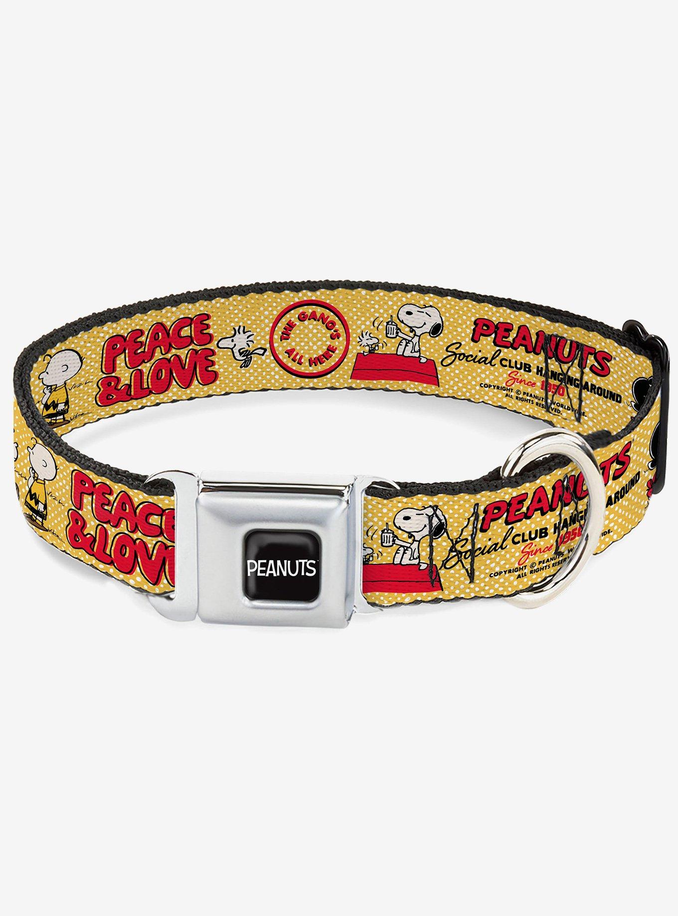 Peanuts Social Club Peace and Love Scenes Seatbelt Buckle Dog Collar, , hi-res