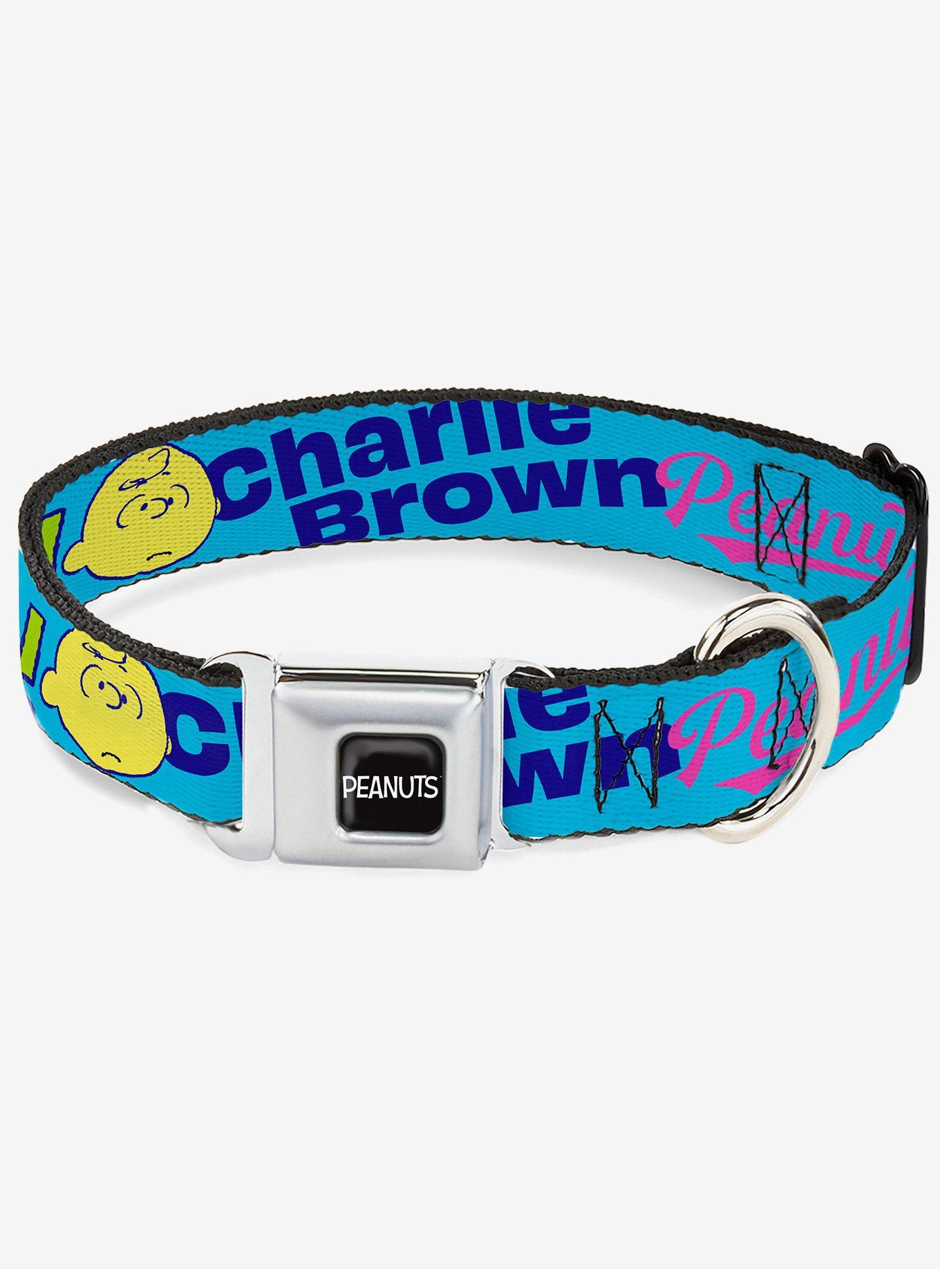 Peanuts Charlie Brown Snoopy and Woodstock Typography Collage Seatbelt Buckle Dog Collar, , hi-res