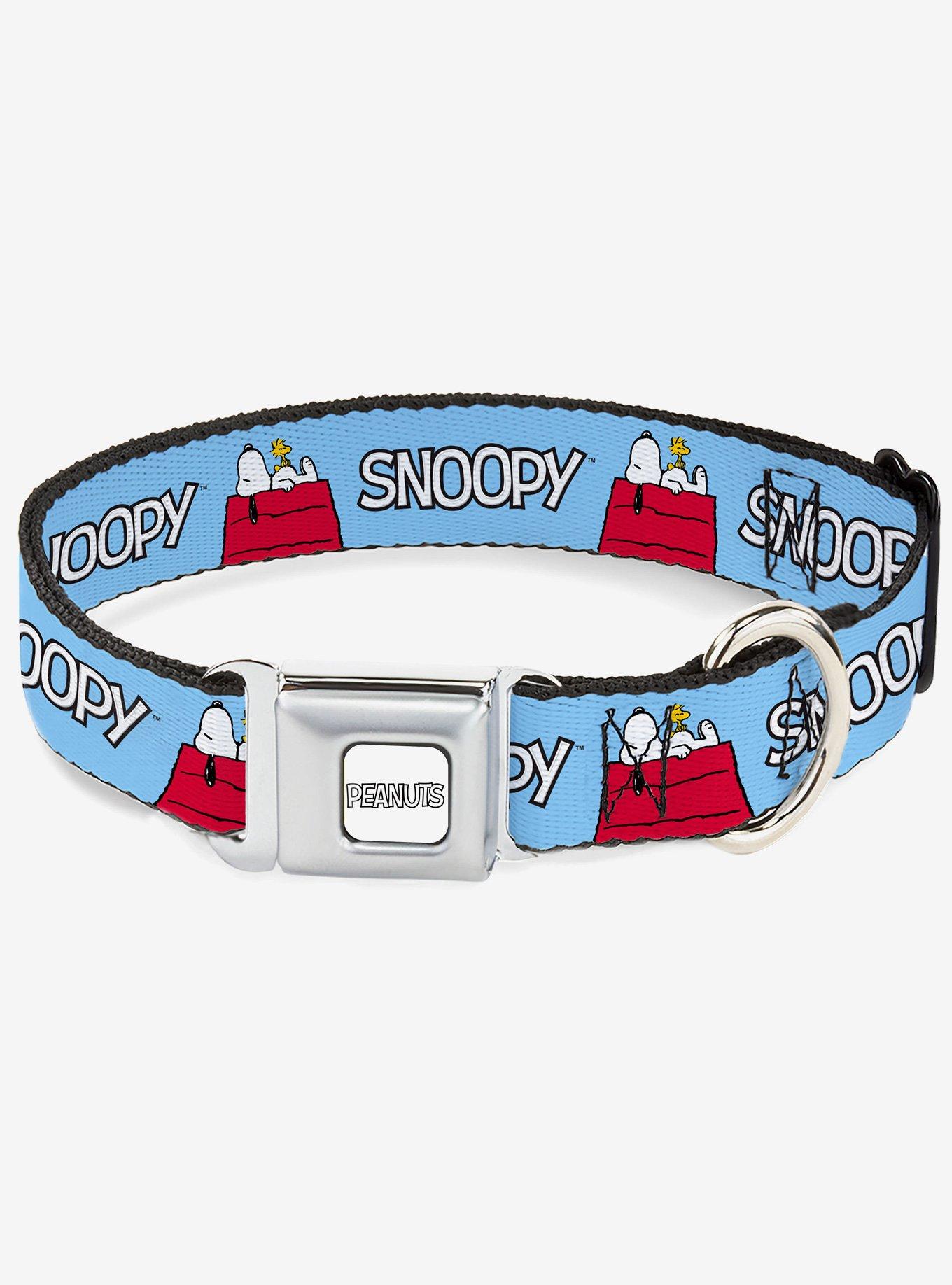 Peanuts Snoopy and Woodstock Dog House Pose and Text Seatbelt Buckle Dog Collar, , hi-res