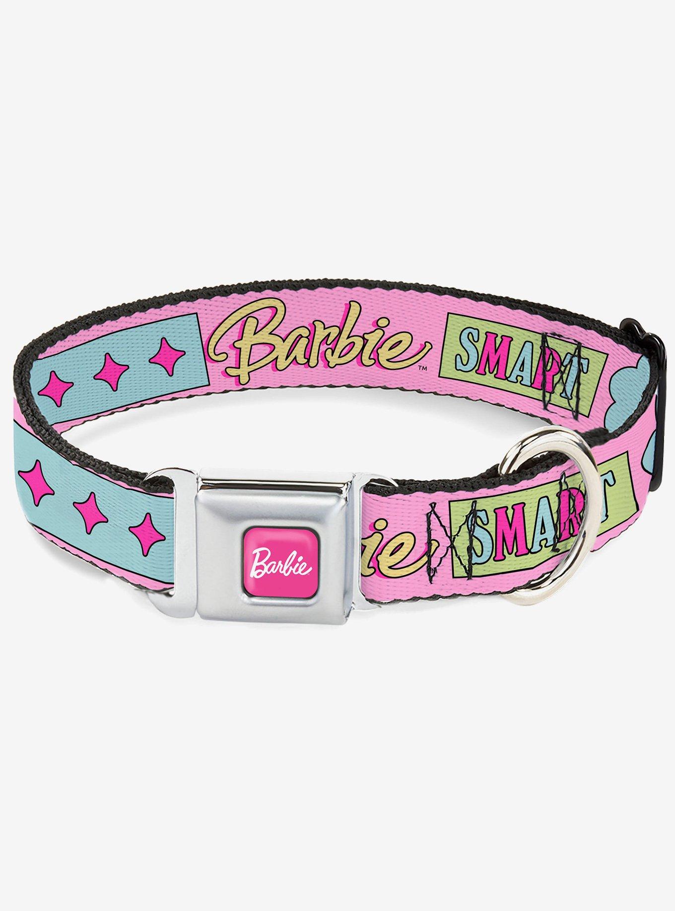 Barbie Smart Beautiful Strong Icons Pink Multi Seatbelt Buckle Dog Collar