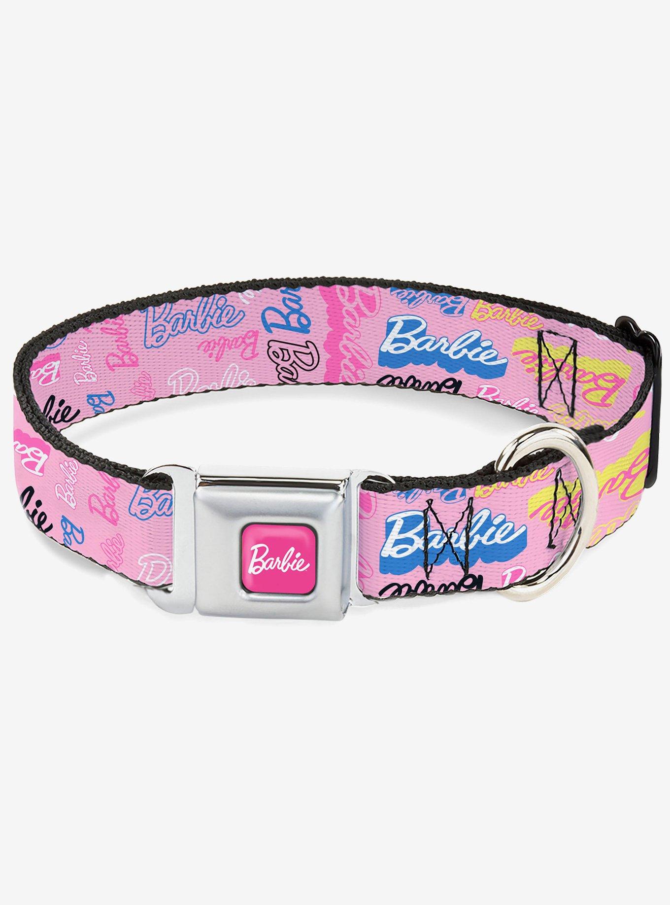 Barbie Script Signature Collage Pink Multi Seatbelt Buckle Dog Collar, , hi-res