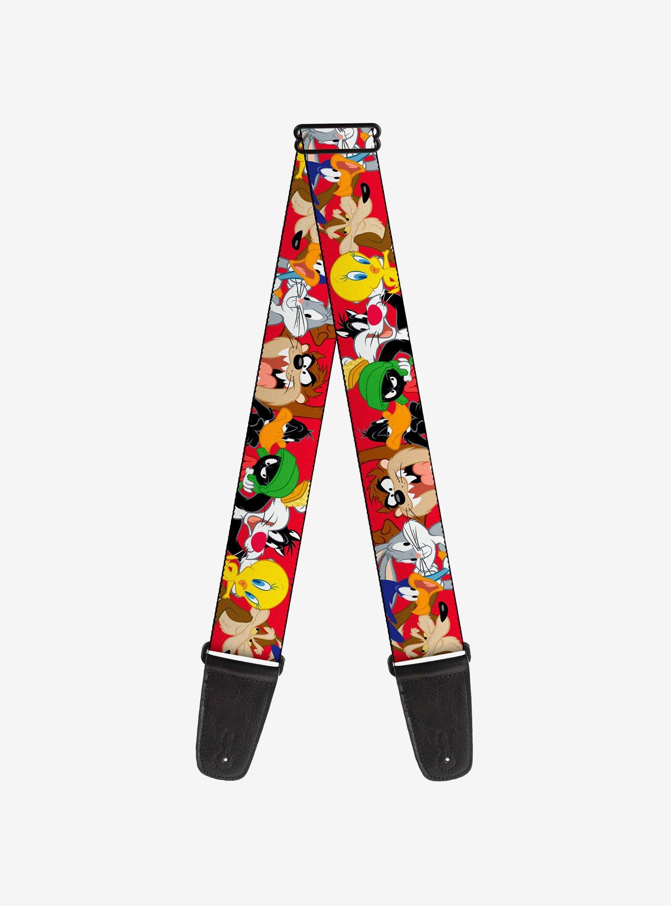 Looney Tunes Eight Character Faces Red Guitar Strap