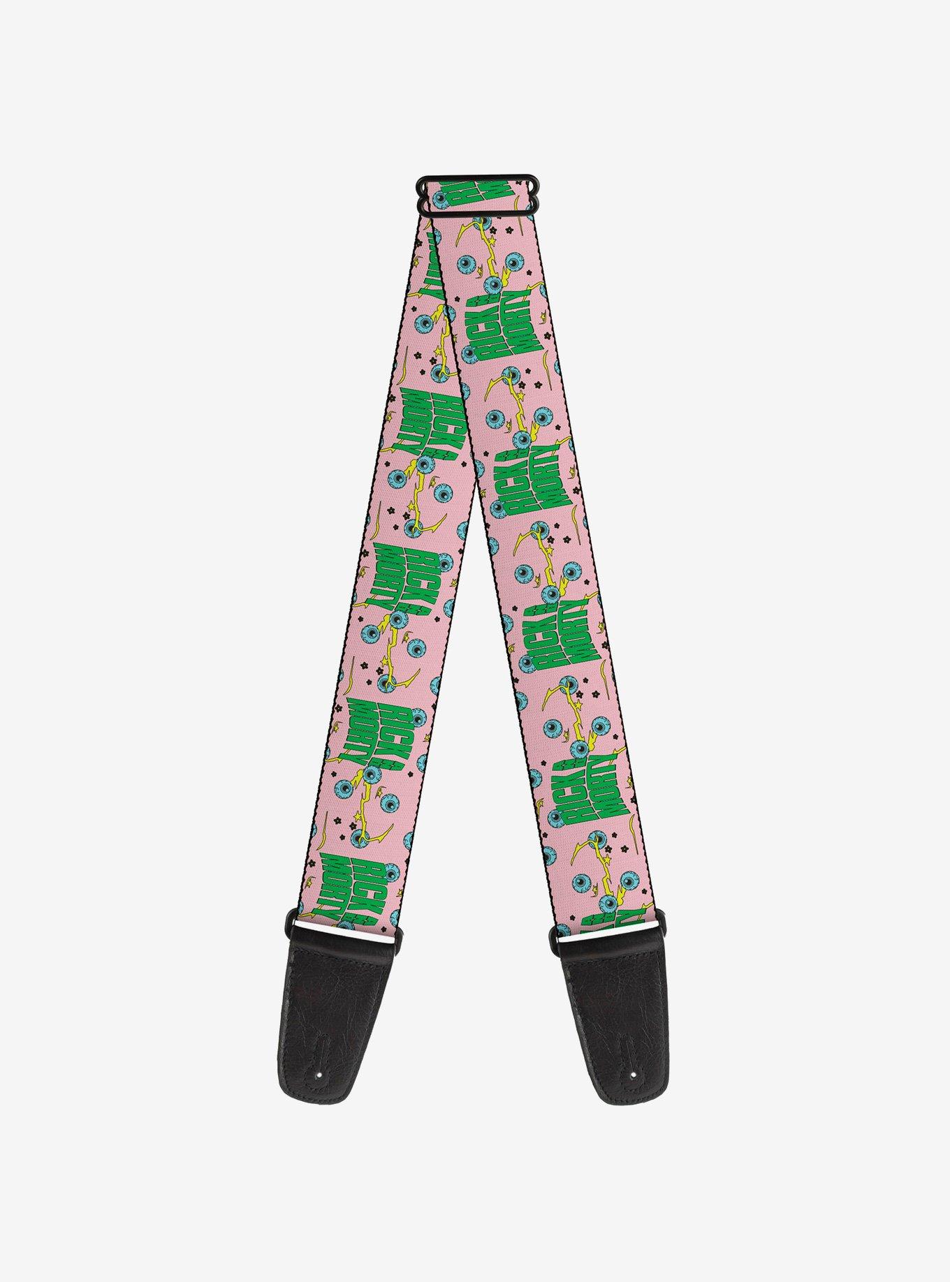 Rick and Morty Text and Eyeball Collage Pink Green Guitar Strap, , hi-res