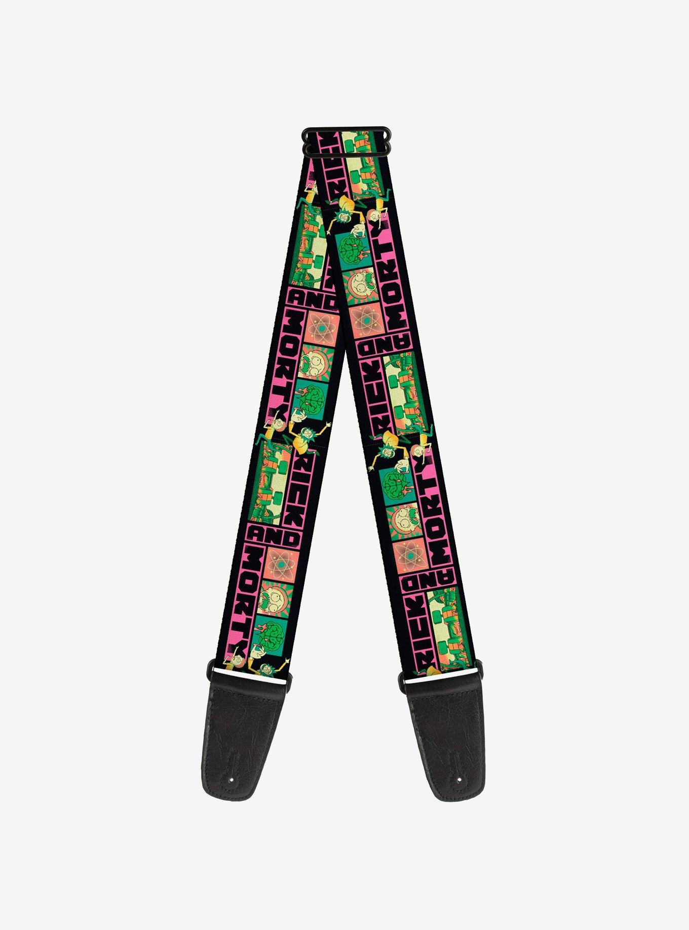 Rick and Morty Text Blocks and Scenes Black Multi Guitar Strap, , hi-res