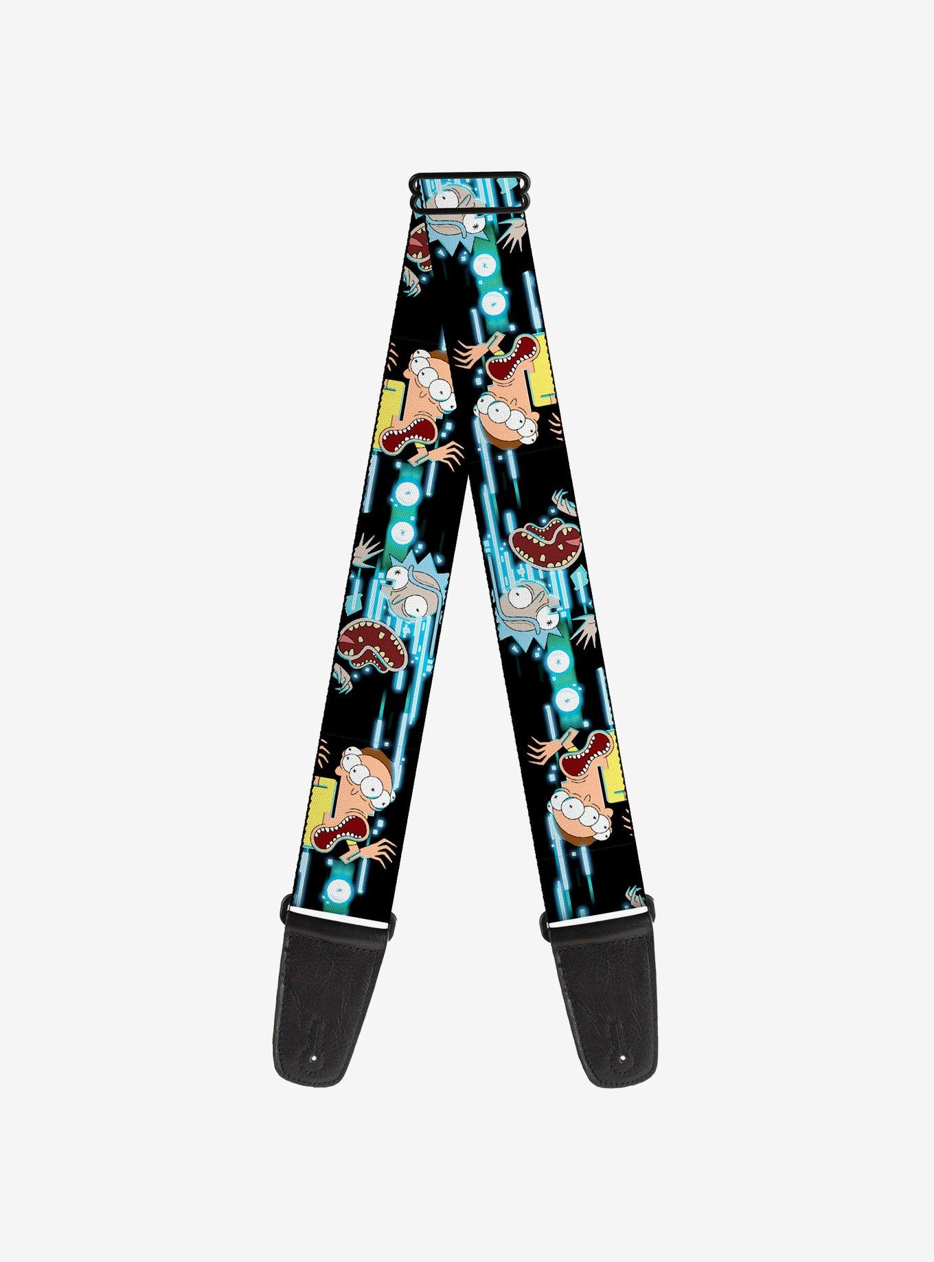 Rick and Morty Face Glitch Pose Black Blues Guitar Strap, , hi-res
