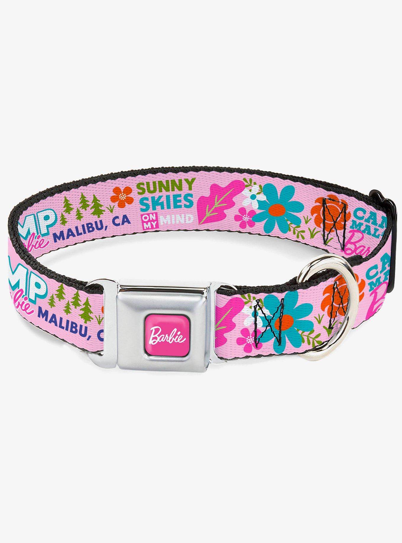 Camp Barbie Malibu Icons Collage Pink Multi Seatbelt Buckle Dog Collar, , hi-res