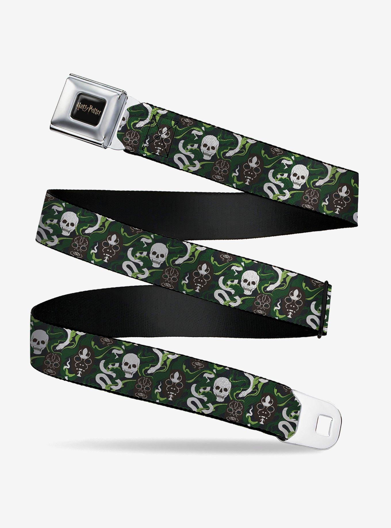 Harry Potter Slytherin Camo and Title Logo Greens Seatbelt Buckle Belt, , hi-res