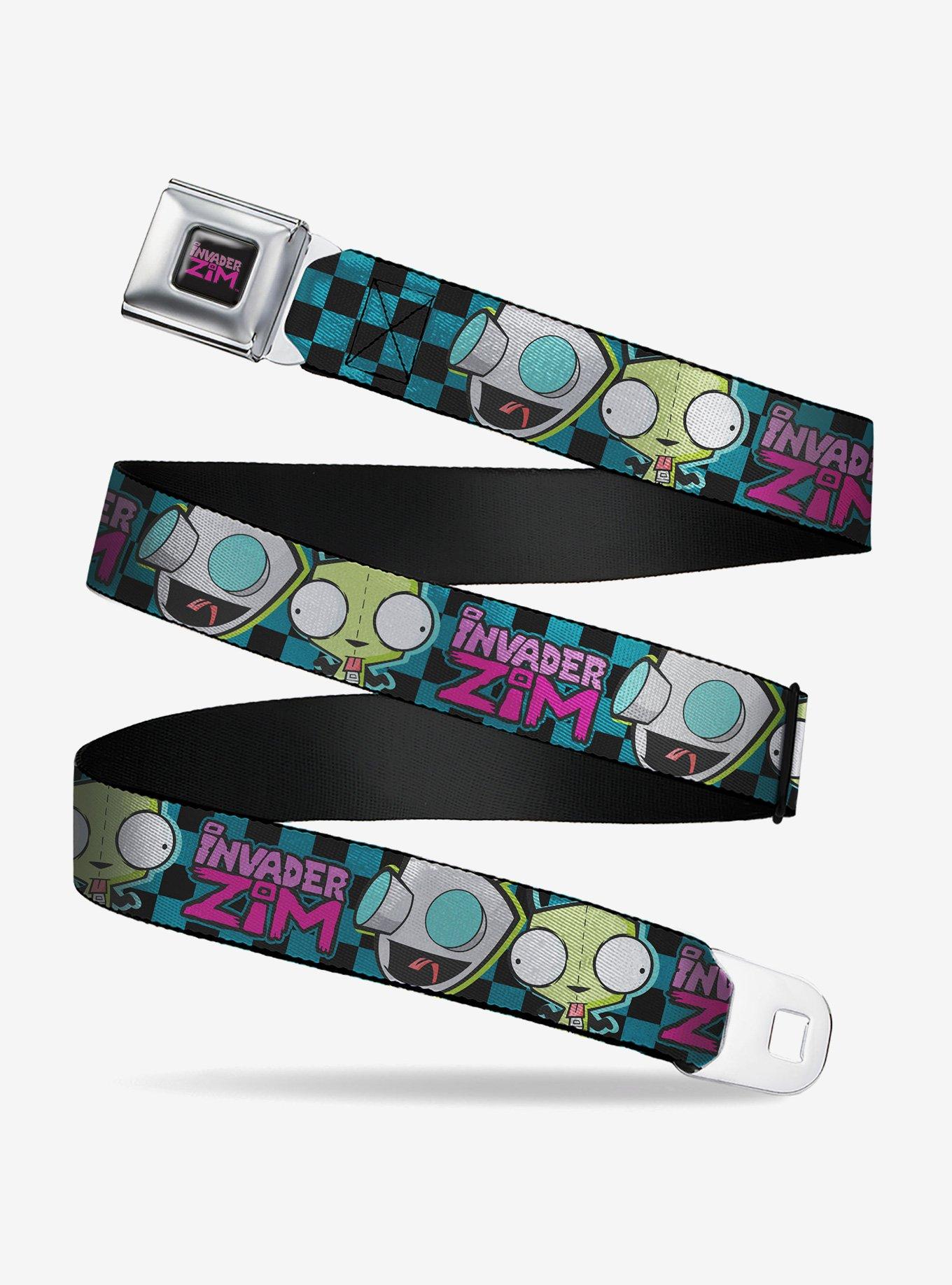 Invader Zim GIR Poses and Title Logo Checker Black Seatbelt Buckle Belt, , hi-res